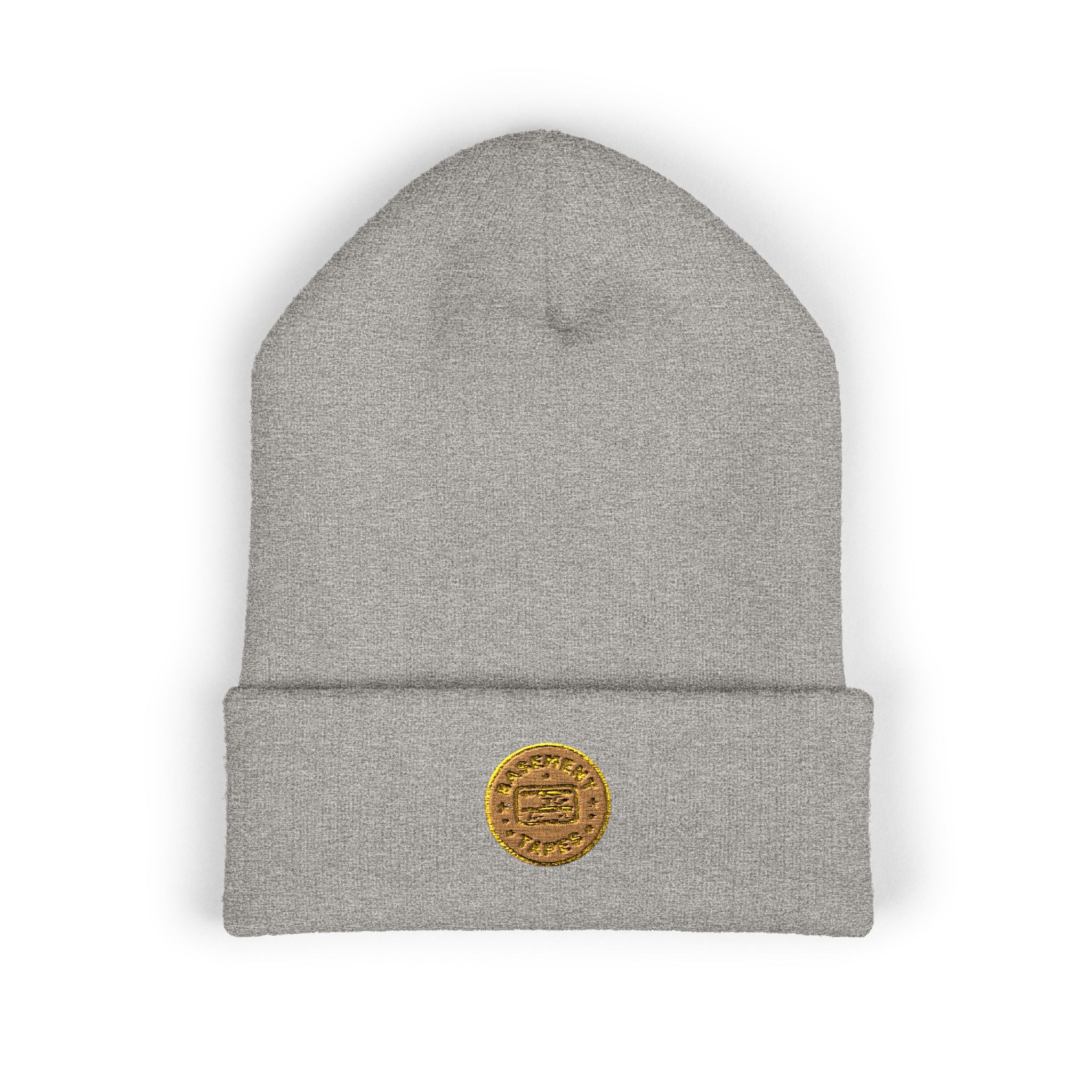 Embroidered Gold Coin Cuffed Beanie — Classic Knit Winter Hat - Creations by Chris and Carlos