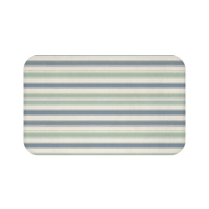 Sunwashed Coast | Joleen Coastal Stripe Bath Mat — Blue & Seafoam Bathroom Rug
