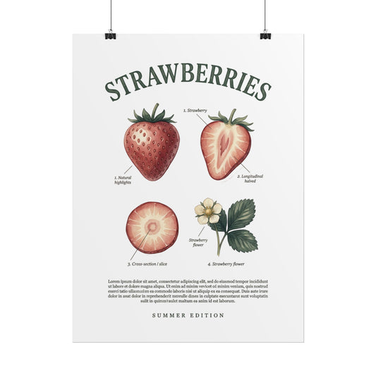 Strawberries Botanical Poster — Rolled Vintage Fruit Print - Creations by Chris and Carlos
