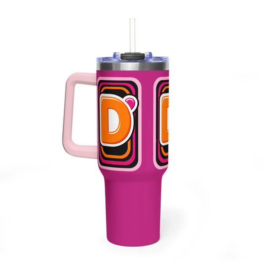 40oz Pink Retro Coffee Tumbler with 'Dunkin' D Logo - Creations by Chris and Carlos