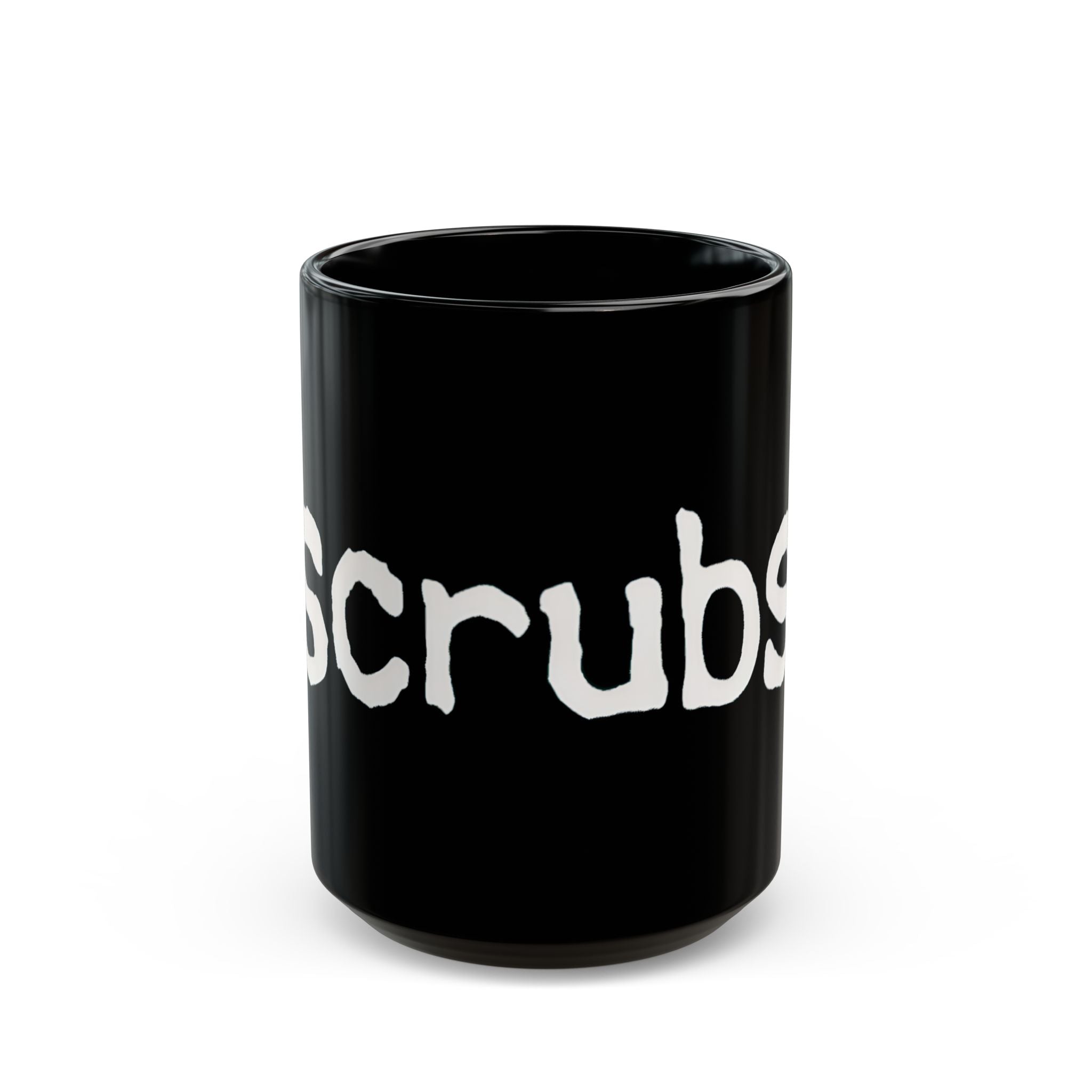 Black Coffee Mug — "scrubs" White Grunge Text | Funny Nurse & Medical Staff Gift (11oz, 15oz) - Creations by Chris and Carlos