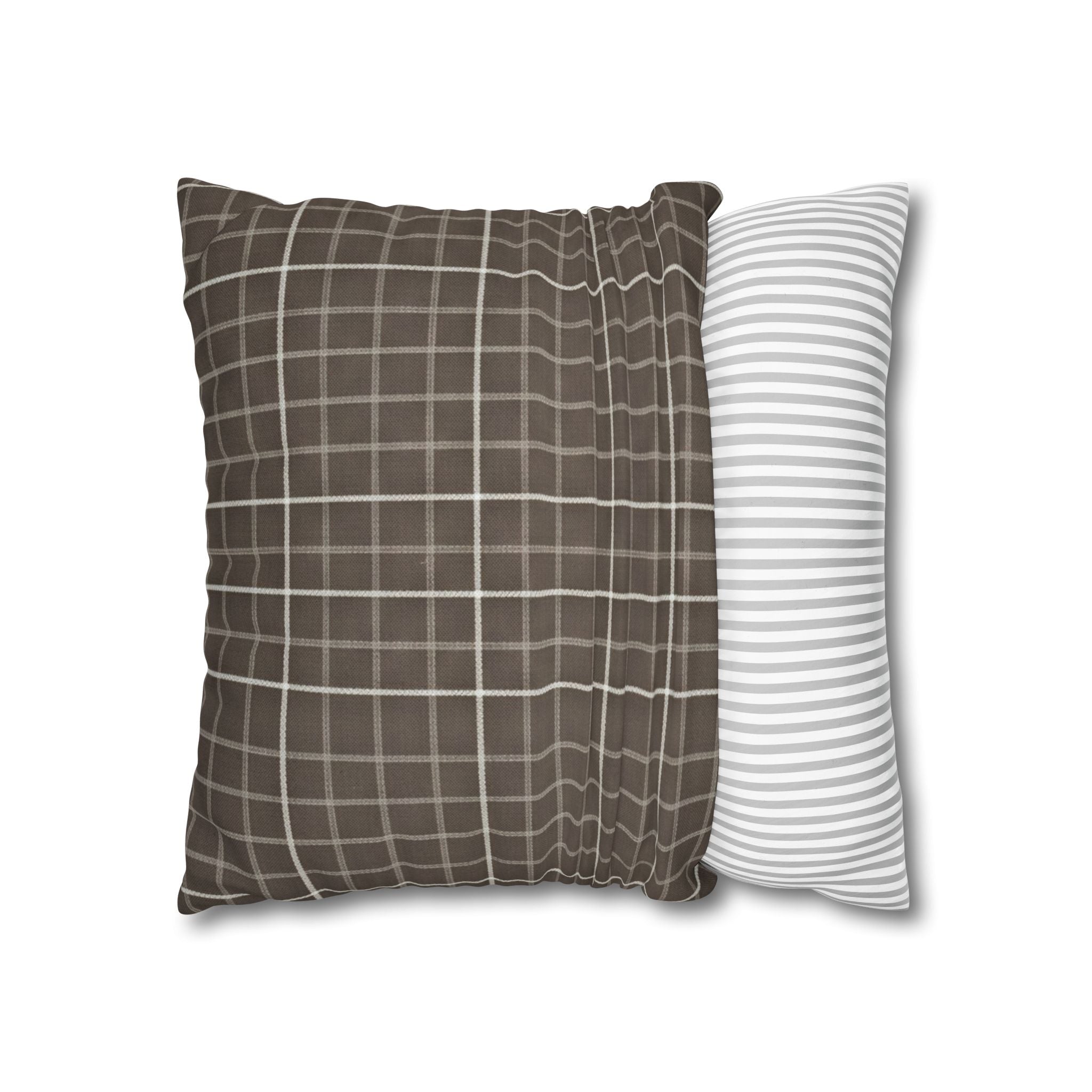 Brown Plaid Square Pillowcase — Cozy Farmhouse Throw Pillow Cover - Creations by Chris and Carlos