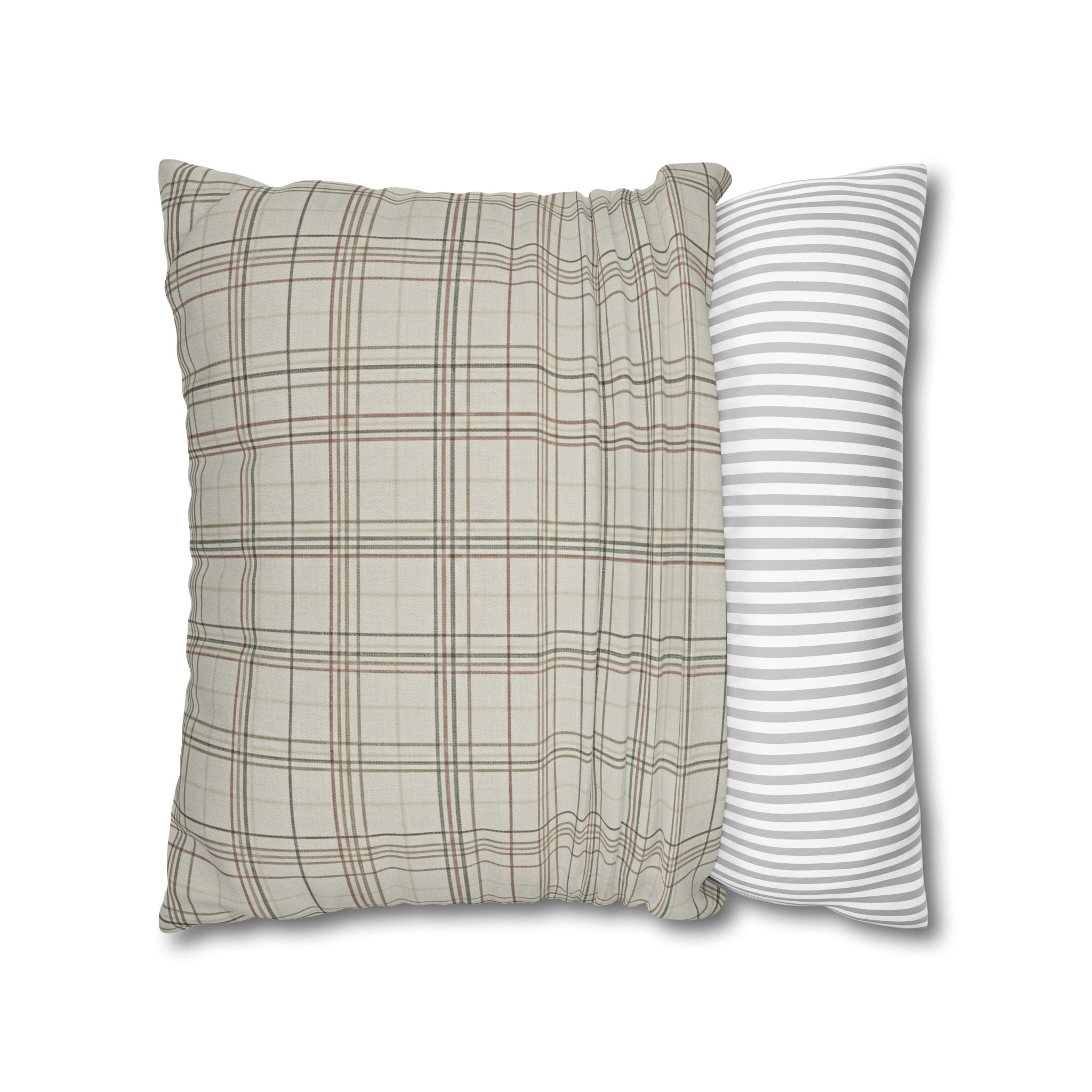 Plaid Farmhouse Pillowcase — Neutral Beige Check Square Throw Pillow Cover - Creations by Chris and Carlos