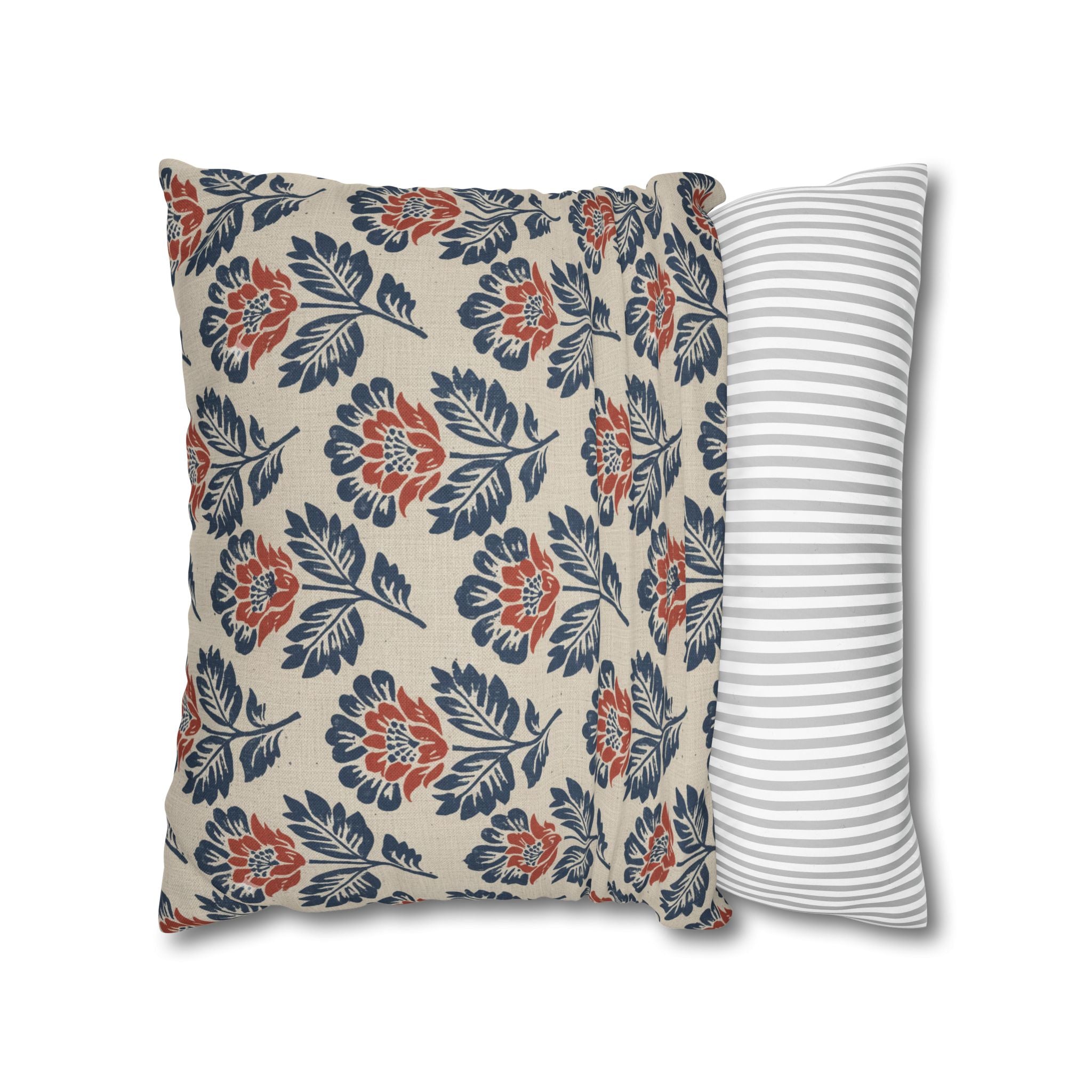 Plumstead Manor Floral Block Print Decorative Pillowcase — Navy & Terracotta Garden Pattern - Creations by Chris and Carlos