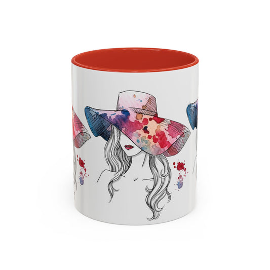Watercolor Sun Hat Coffee Mug - Chic Fashion Illustration Accent Mug (11/15oz) - Creations by Chris and Carlos
