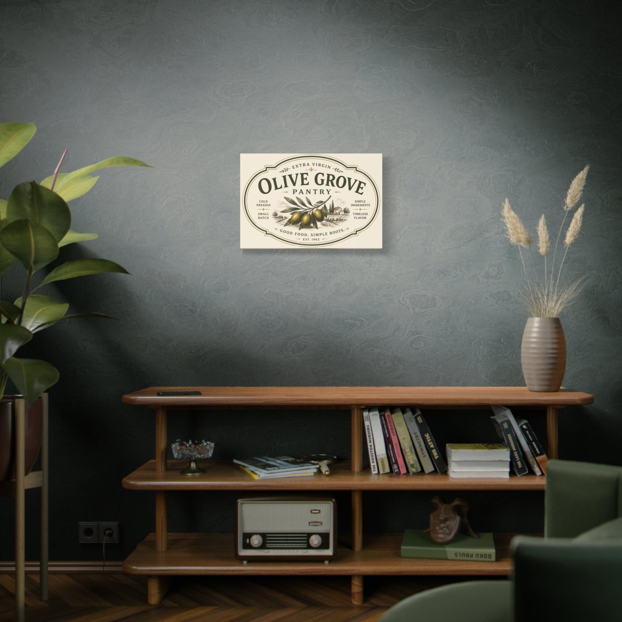 Olive Grove Pantry Matte Canvas Wall Art – Rustic Kitchen Sign, "Olive Grove" Vintage Olive Label - Creations by Chris and Carlos