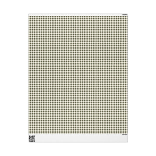 Gingham Plaid Wrapping Paper Roll — Neutral Green Check Holiday Gift Wrap - Creations by Chris and Carlos