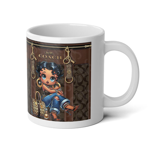 Brown Coach Designer-Inspired Jumbo Mug (20oz) with Cute Retro Betty PoopGirl & Handbag Pattern - Creations by Chris and Carlos