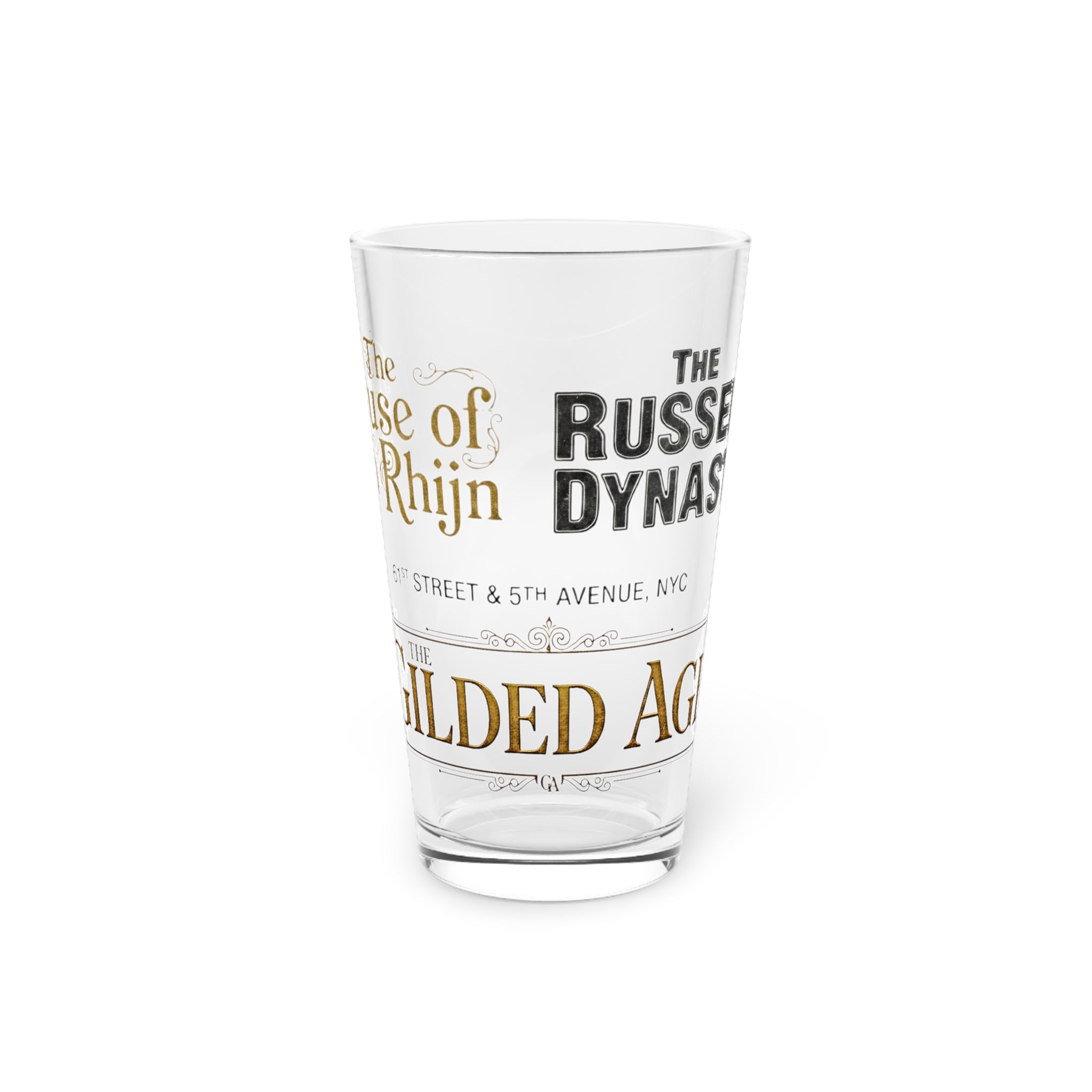 16oz Pint Glass — Vintage 'House of van Rhijn' Gilded Age Typography Beer Glass - Creations by Chris and Carlos