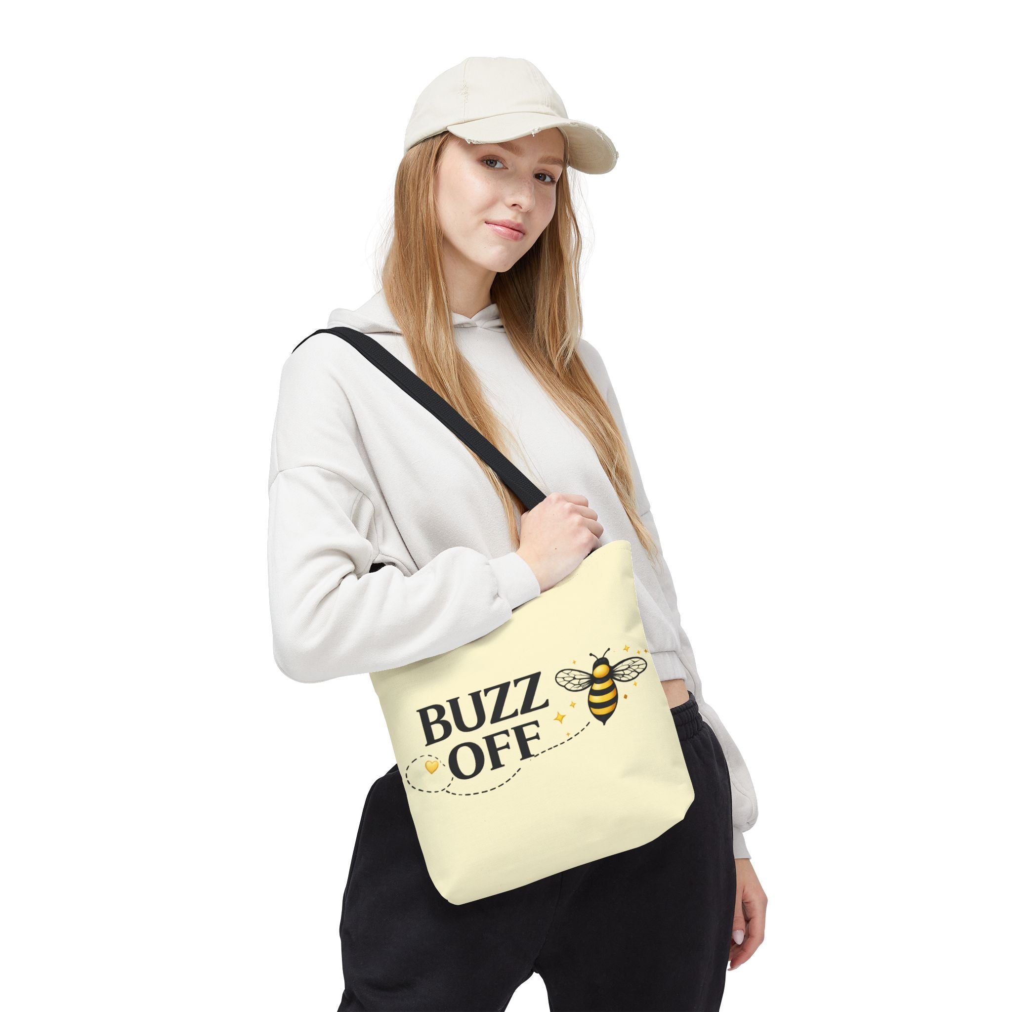 Buzz Off Bee Tote Bag – Cute Bee Graphic Canvas Shopping Tote - Creations by Chris and Carlos