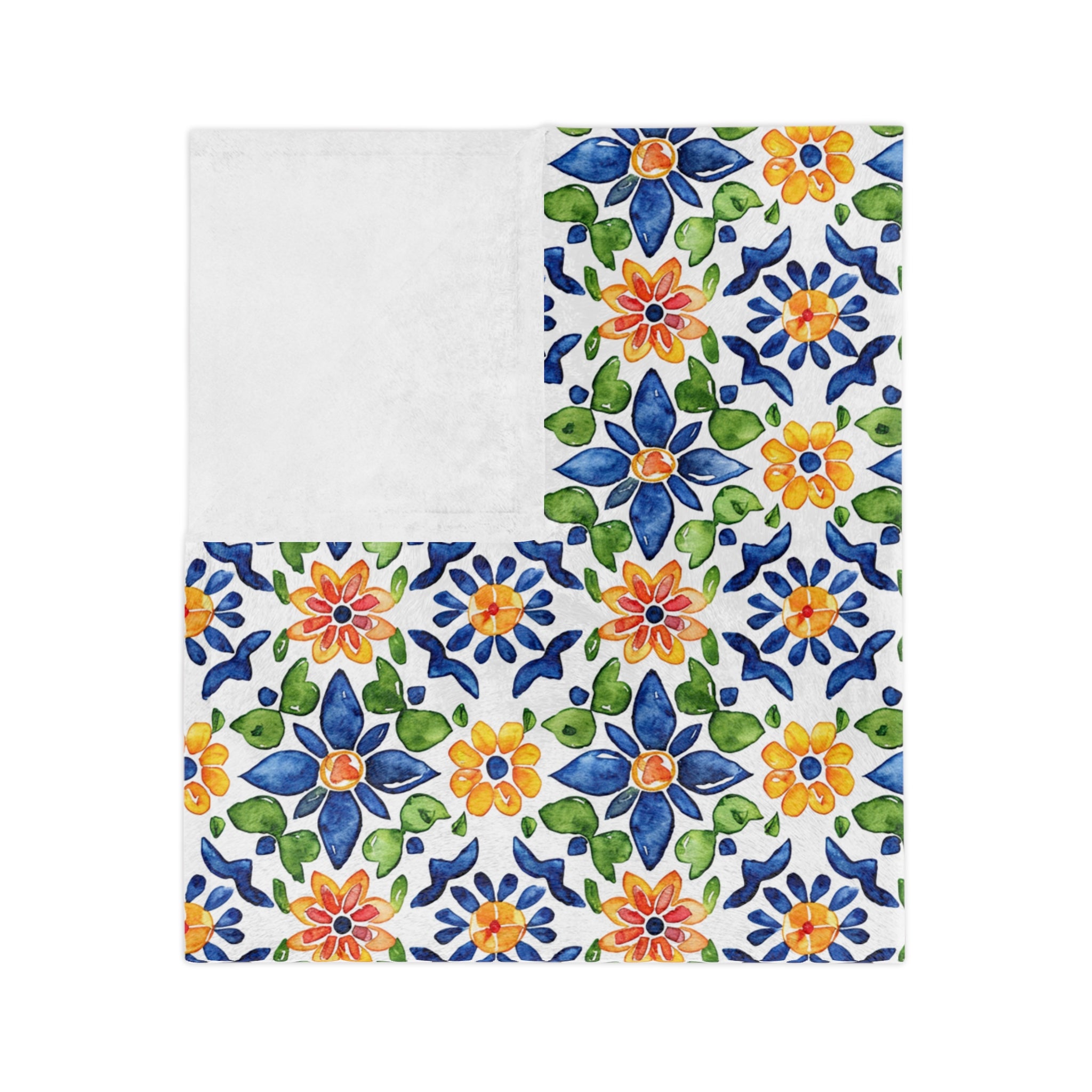 Sol y Alegría (Sun and Joy) Collection- Floral Mosaic Velveteen Blanket Blue & Yellow Microfiber Throw - Creations by Chris and Carlos