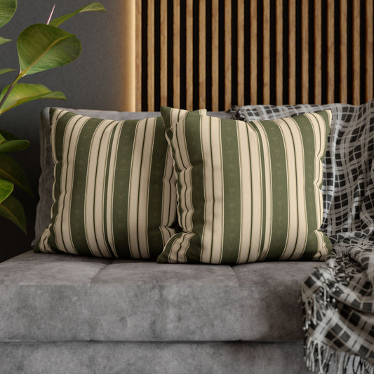 Green Striped Decorative Pillowcase - Vintage Farmhouse Throw Pillow Cover - Creations by Chris and Carlos