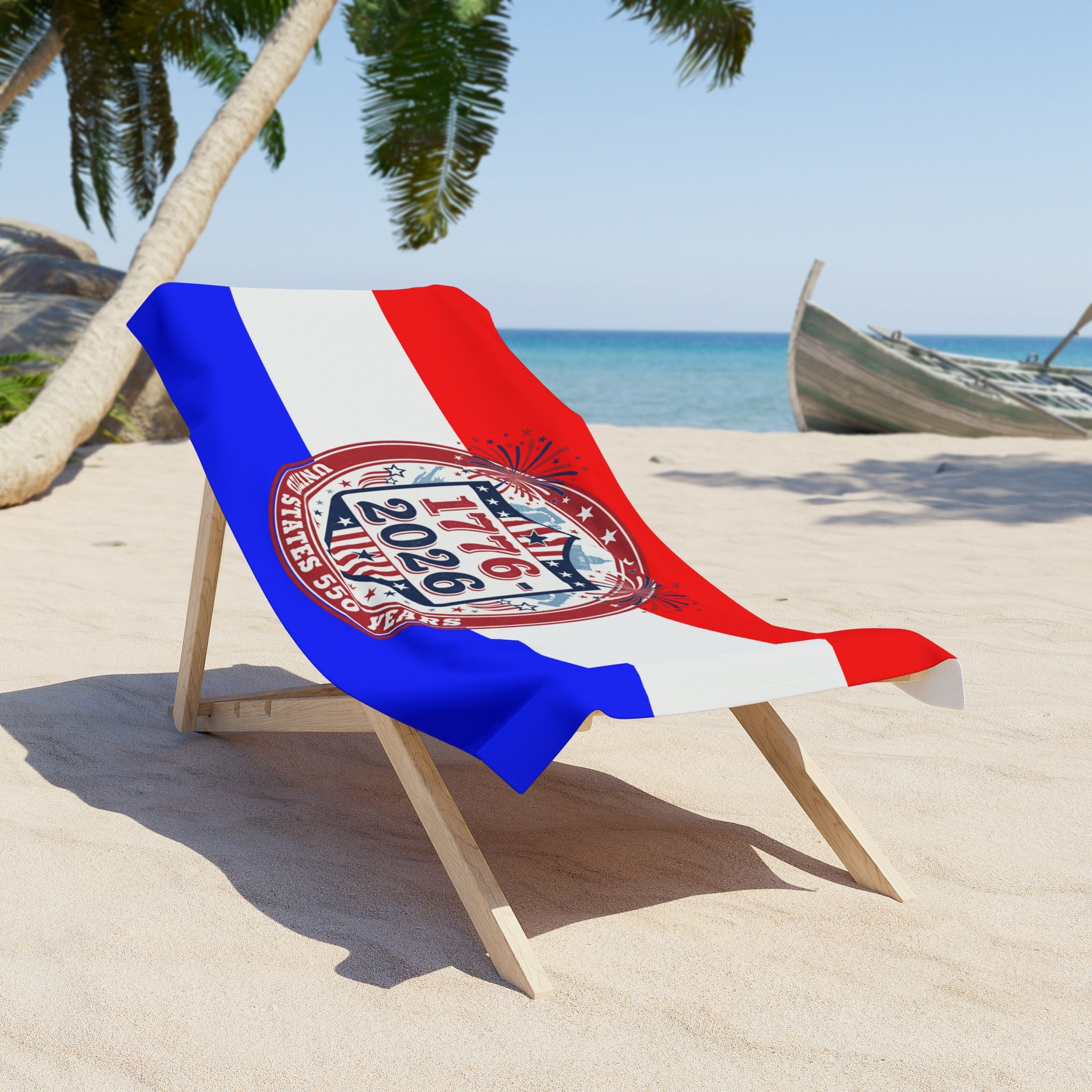 Beach Towel - 1776-2026 USA 250th Anniversary Patriotic Red White Blue - Creations by Chris and Carlos