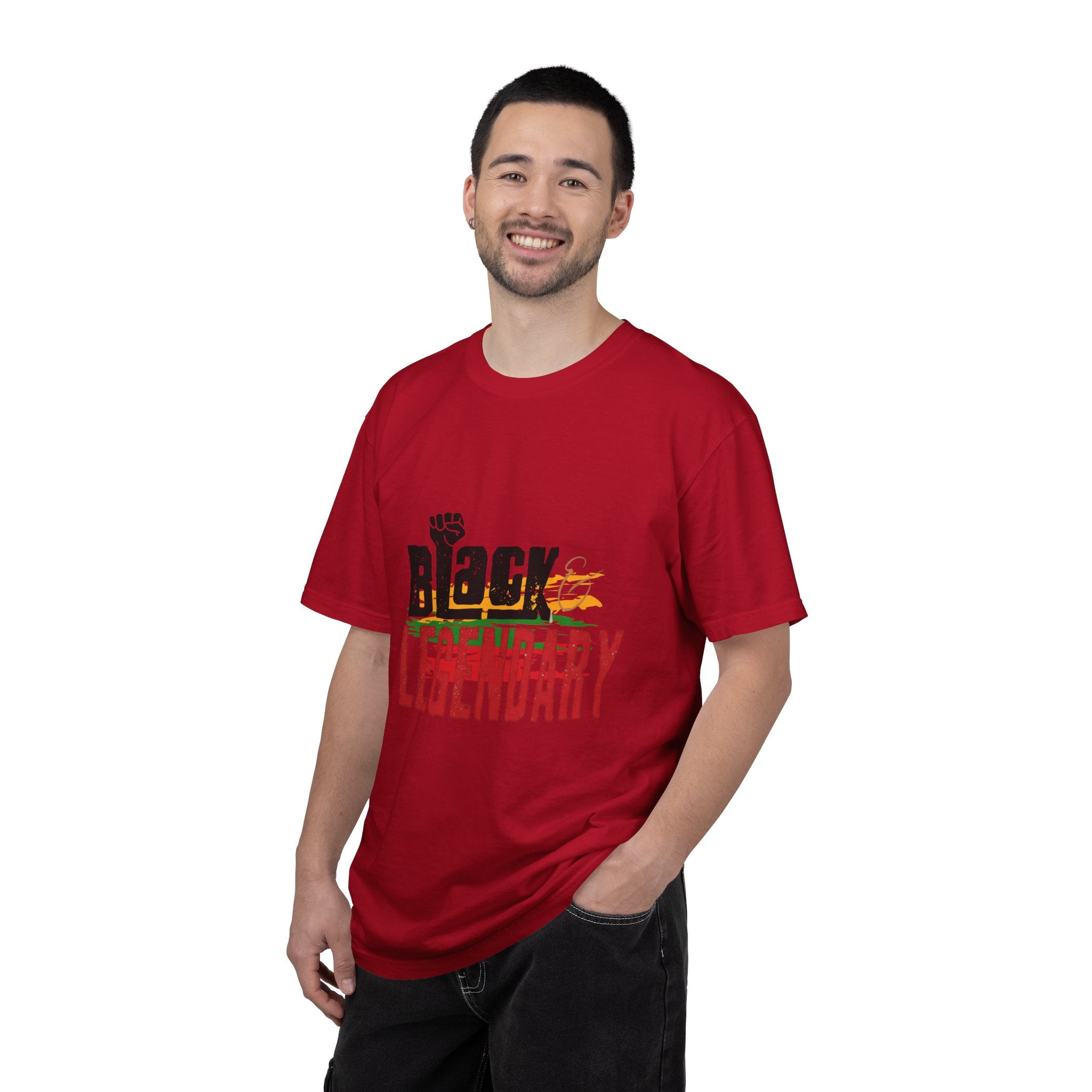 Black History Month- Legendary T‑Shirt "Black Is Legendary" Graphic Tee (Pan-African Colors) - Creations by Chris and Carlos