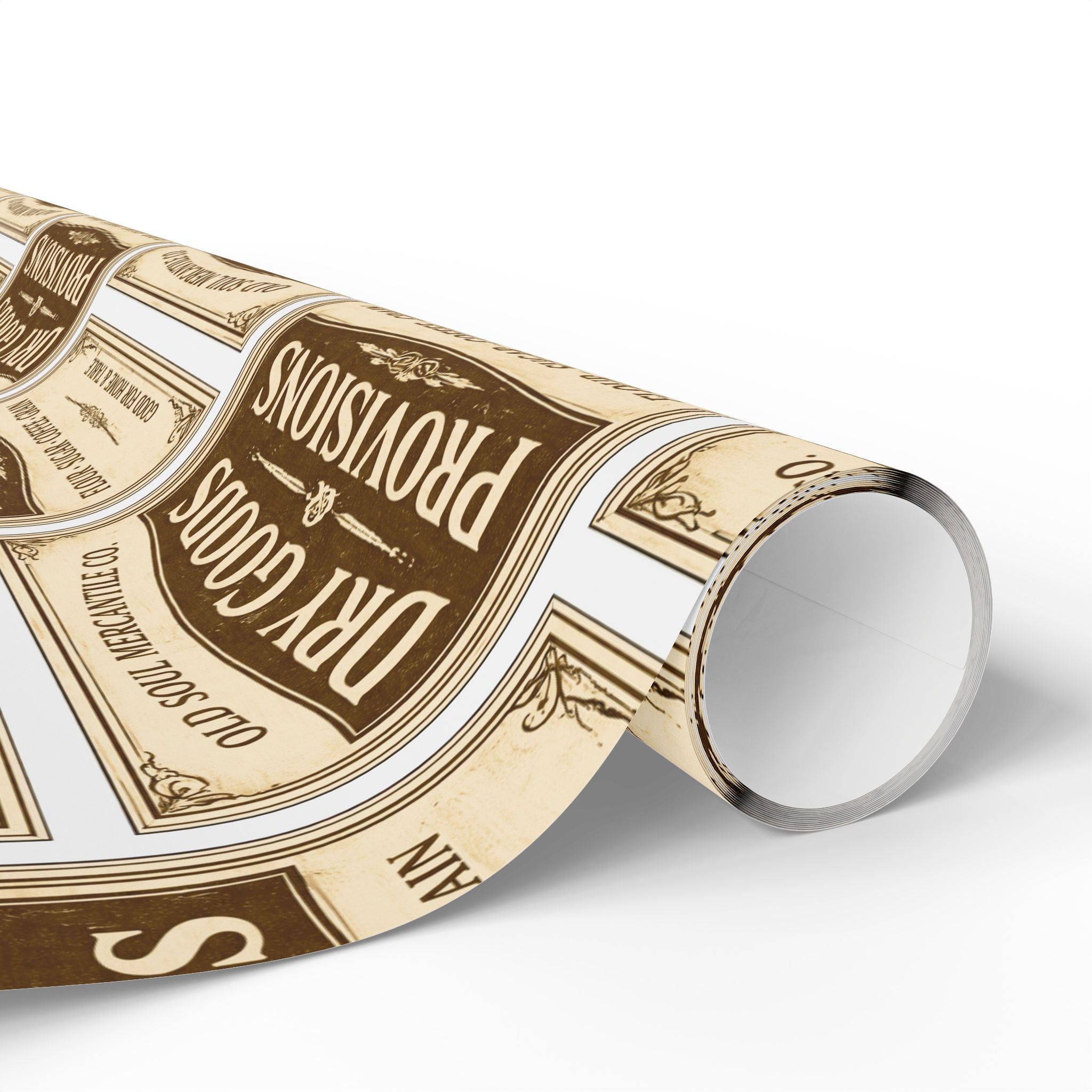 Wrapping Paper Roll — Vintage Pantry Labels Pattern, Brown & Cream Gift Wrap for Foodies & Home Cooks - Creations by Chris and Carlos