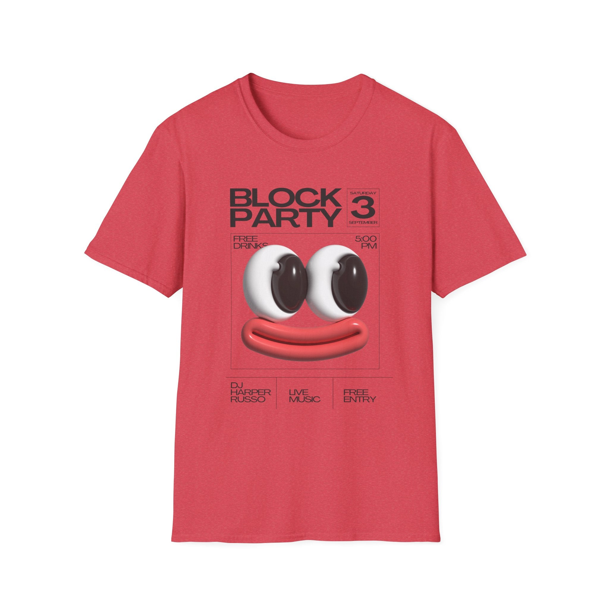 Block Party 3 Graphic Tee — 3D Smile Face Music Festival T-Shirt - Creations by Chris and Carlos