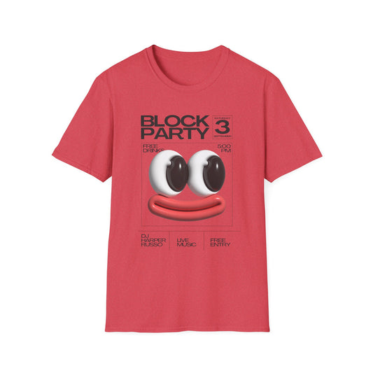 Block Party 3 Graphic Tee — 3D Smile Face Music Festival T-Shirt - Creations by Chris and Carlos