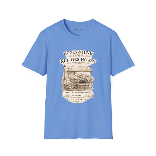Rue des Roses Floral Market T-Shirt – Honey & Hive Vintage Garden Tee - Creations by Chris and Carlos