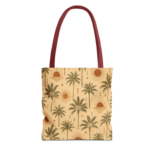 Palm Tree Sunset Tote Bag – Vintage Tropical Canvas Beach Shopper - Creations by Chris and Carlos