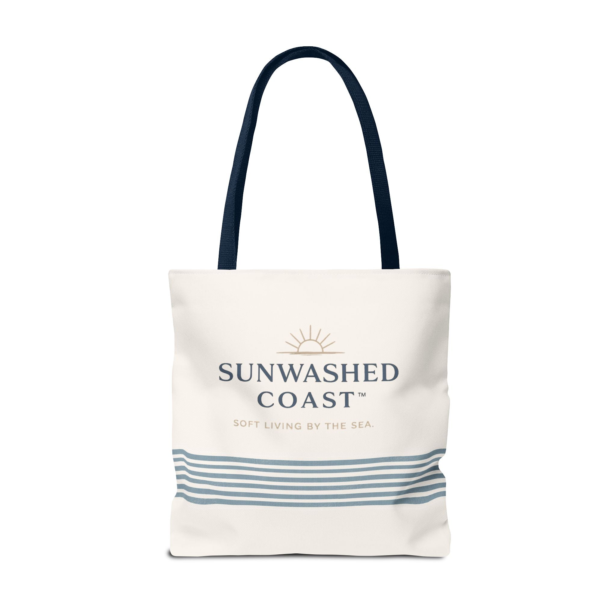 Sunwashed Coast Tote Bag – Coastal Striped Beach Canvas Tote (“Sunwashed Coast” Logo) - Creations by Chris and Carlos