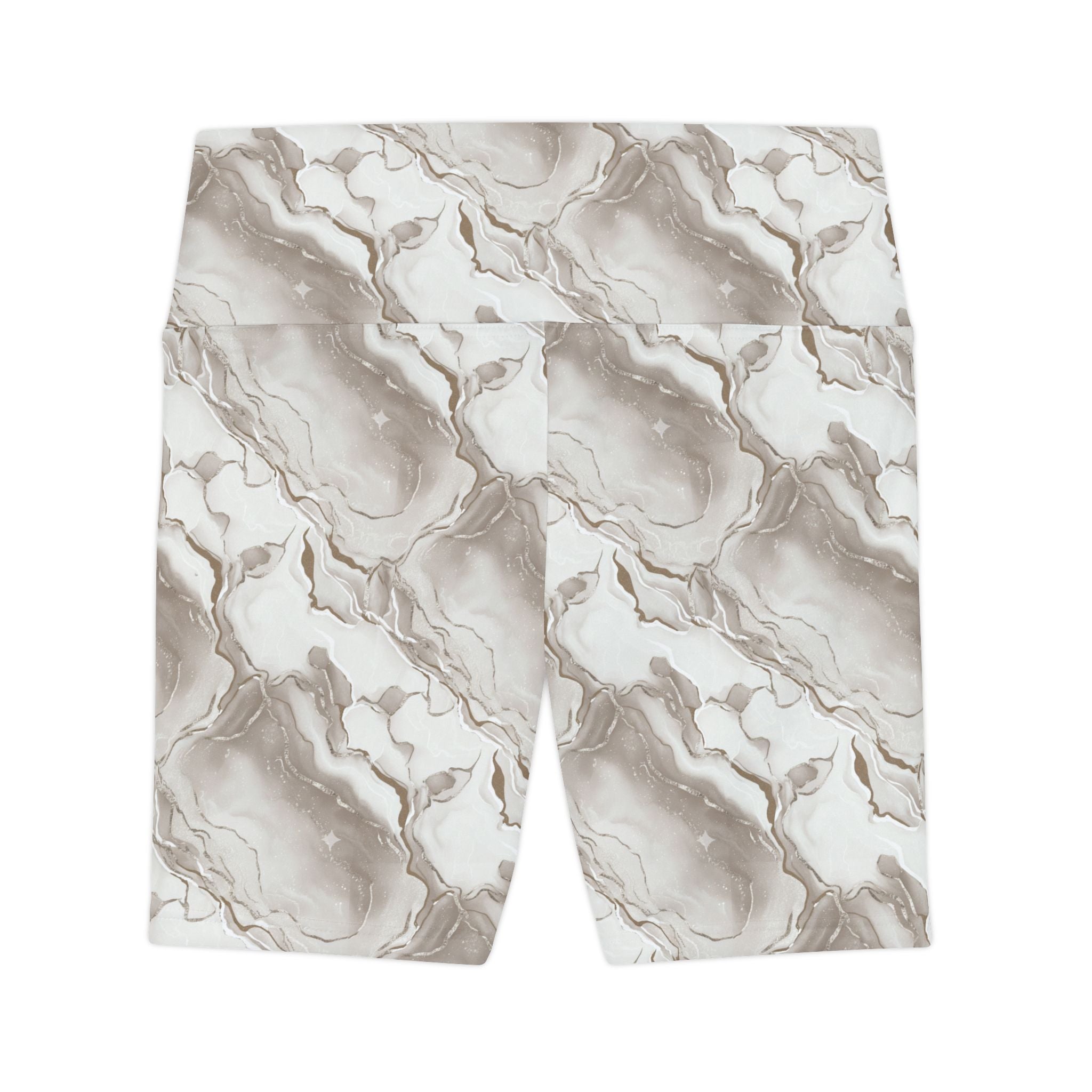 Marble Swirl Women's Workout Shorts — Taupe Gold Athletic Biker Shorts - Creations by Chris and Carlos