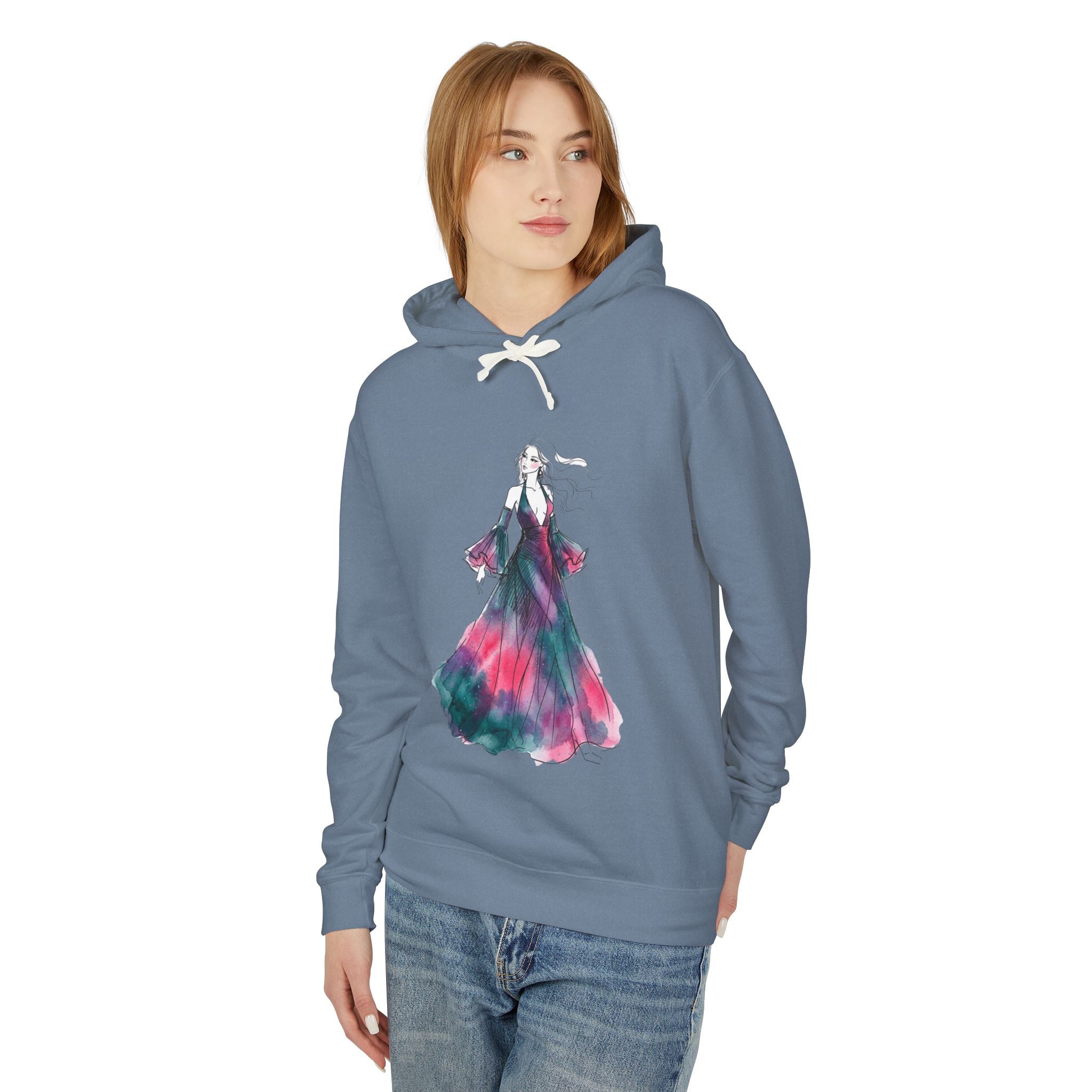 Watercolor Evening Gown Hoodie — Elegant Fashion Illustration Sweatshirt - Creations by Chris and Carlos
