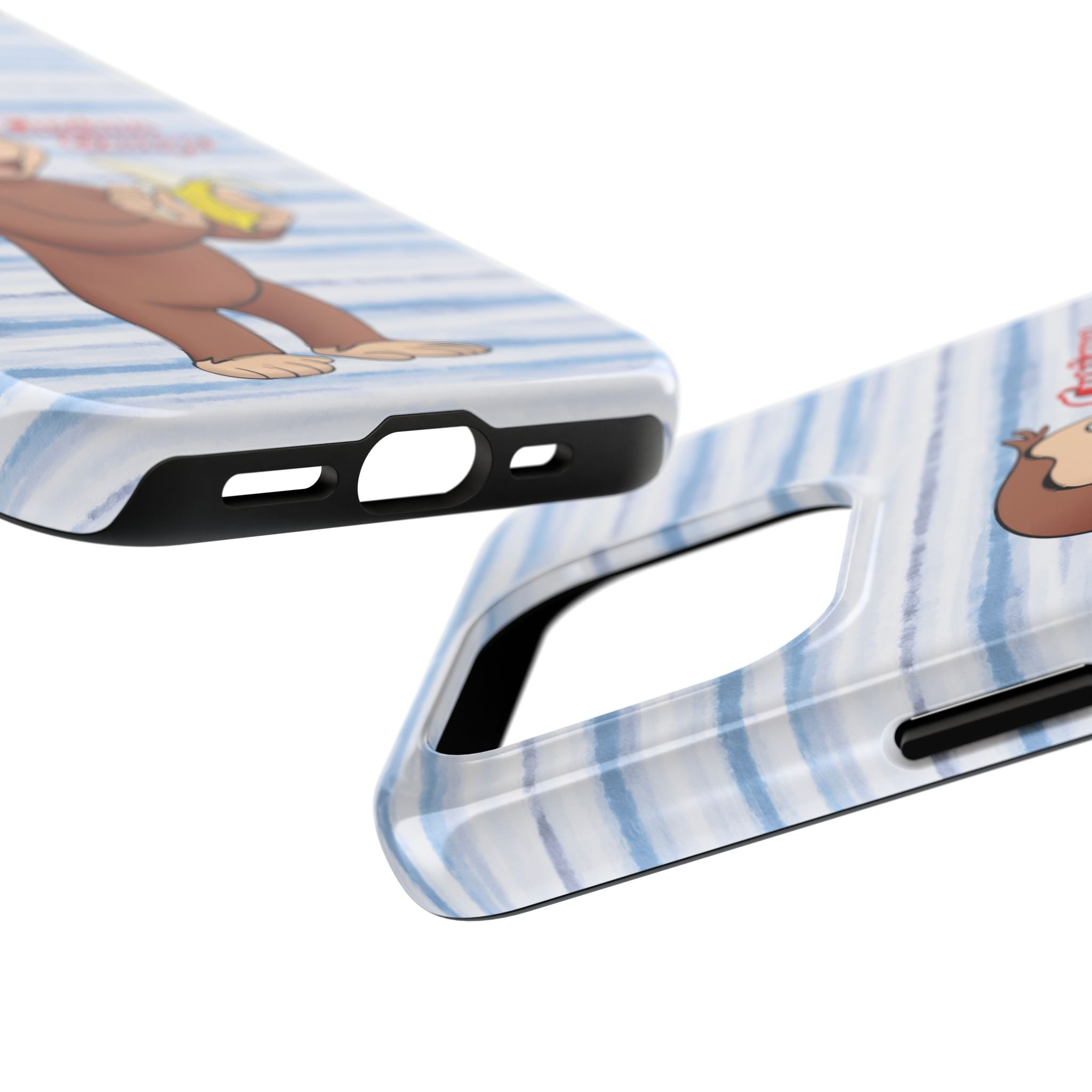 Curious George Banana Tough Phone Case — Cute Kids iPhone Cover, Blue Stripe Protective Case - Creations by Chris and Carlos
