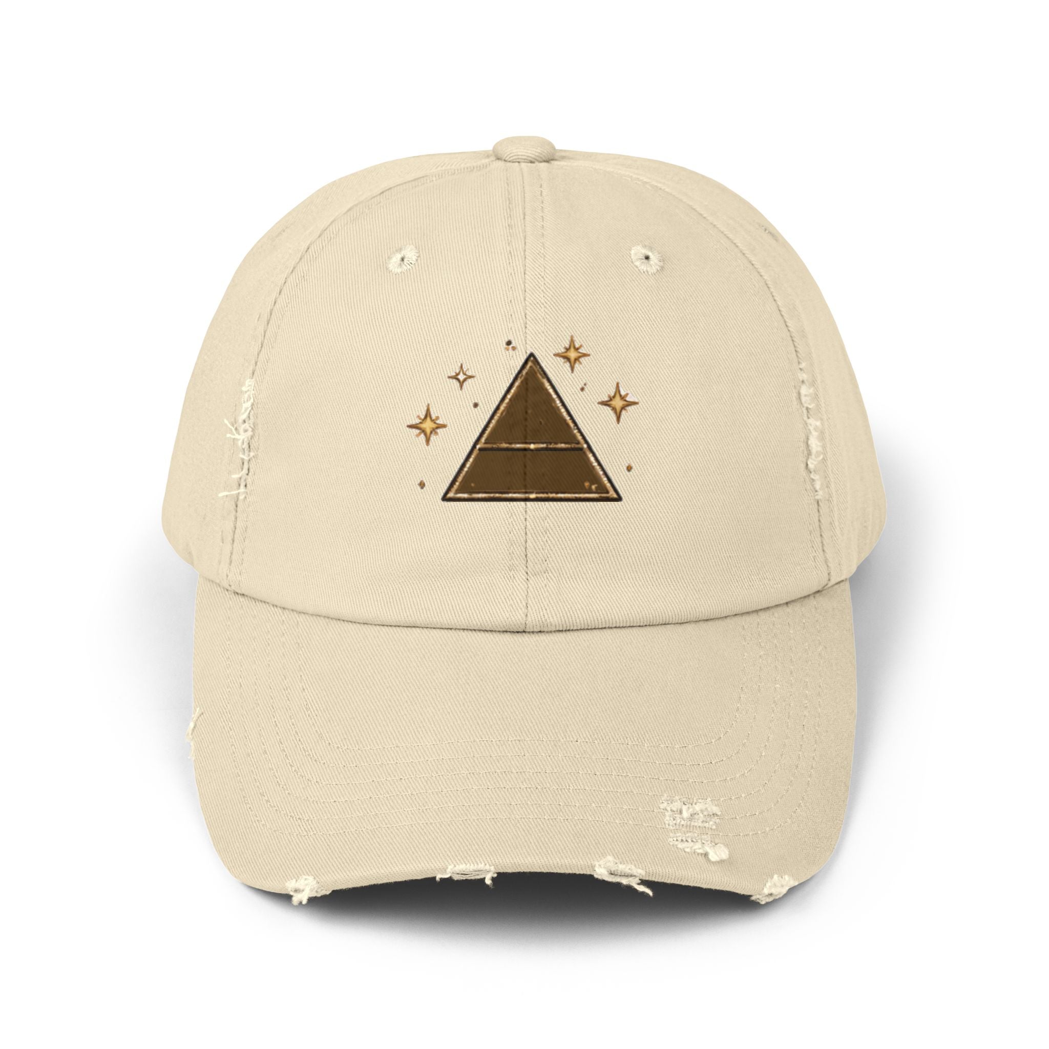 Old Soul Apothecary Distressed Pyramid Cap — Vintage Gold Triangle Embroidered Hat - Creations by Chris and Carlos