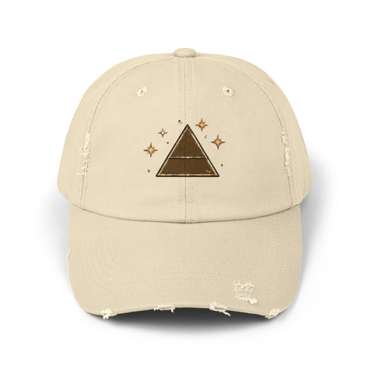 Old Soul Apothecary Distressed Pyramid Cap — Vintage Gold Triangle Embroidered Hat - Creations by Chris and Carlos