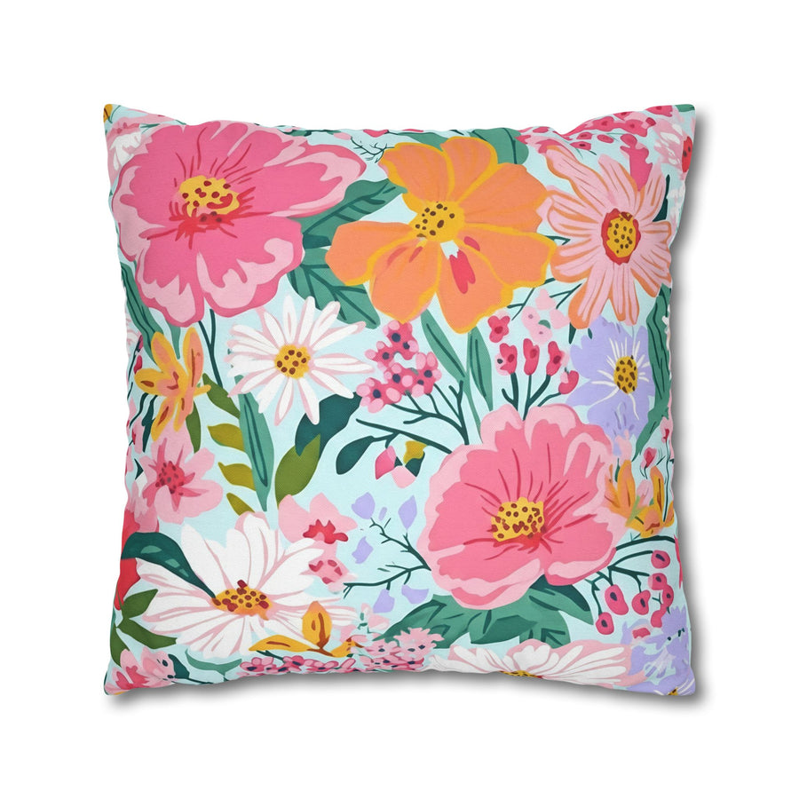 The Artisanal Flora Gallery Floral Spring Bloom Pillowcase — Pink & Yellow Garden Square Cushion Cover