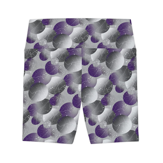 Gray/Purple Bubble Print Women's Workout Shorts — High-Waist Activewear Bike Shorts - Creations by Chris and Carlos