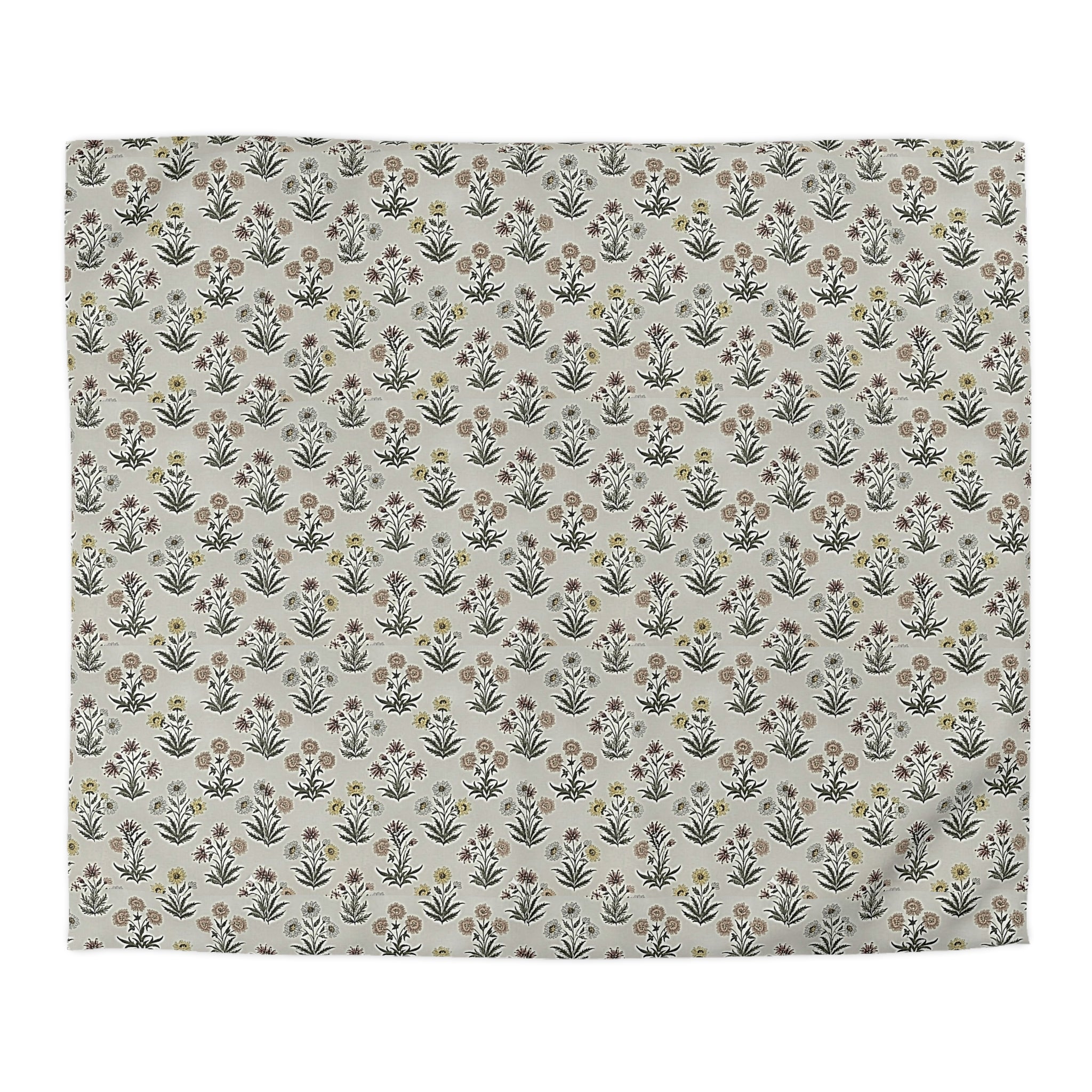 Floral Folk Pattern Duvet Cover — Neutral Microfiber Bedding - Creations by Chris and Carlos