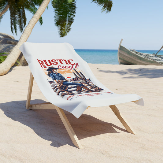 Rustic Cowgirl Beach Towel — Vintage Western Cowgirl Graphic - Creations by Chris and Carlos