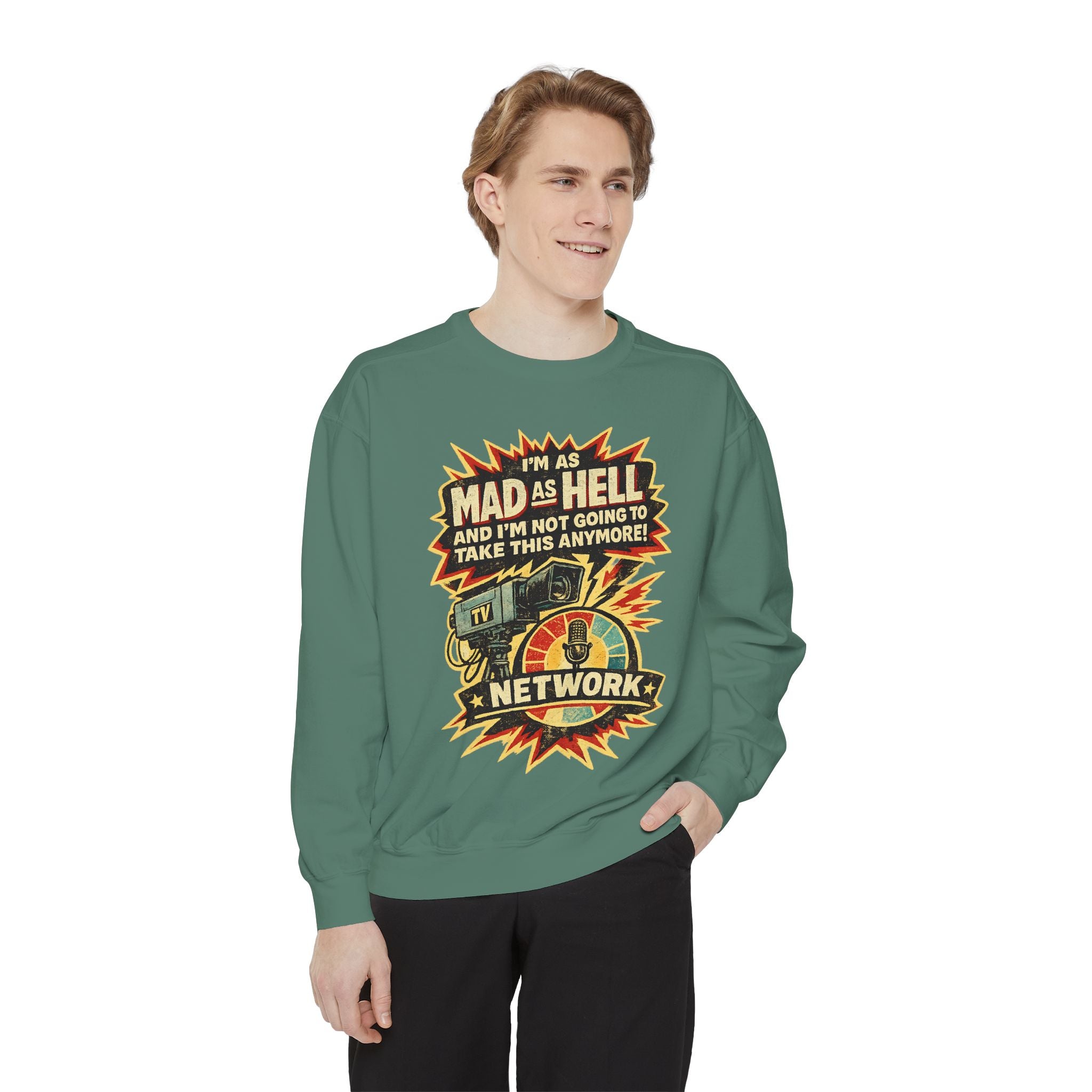 Mad As Hell TV Network Sweatshirt — Vintage Protest Graphic Crewneck - Creations by Chris and Carlos