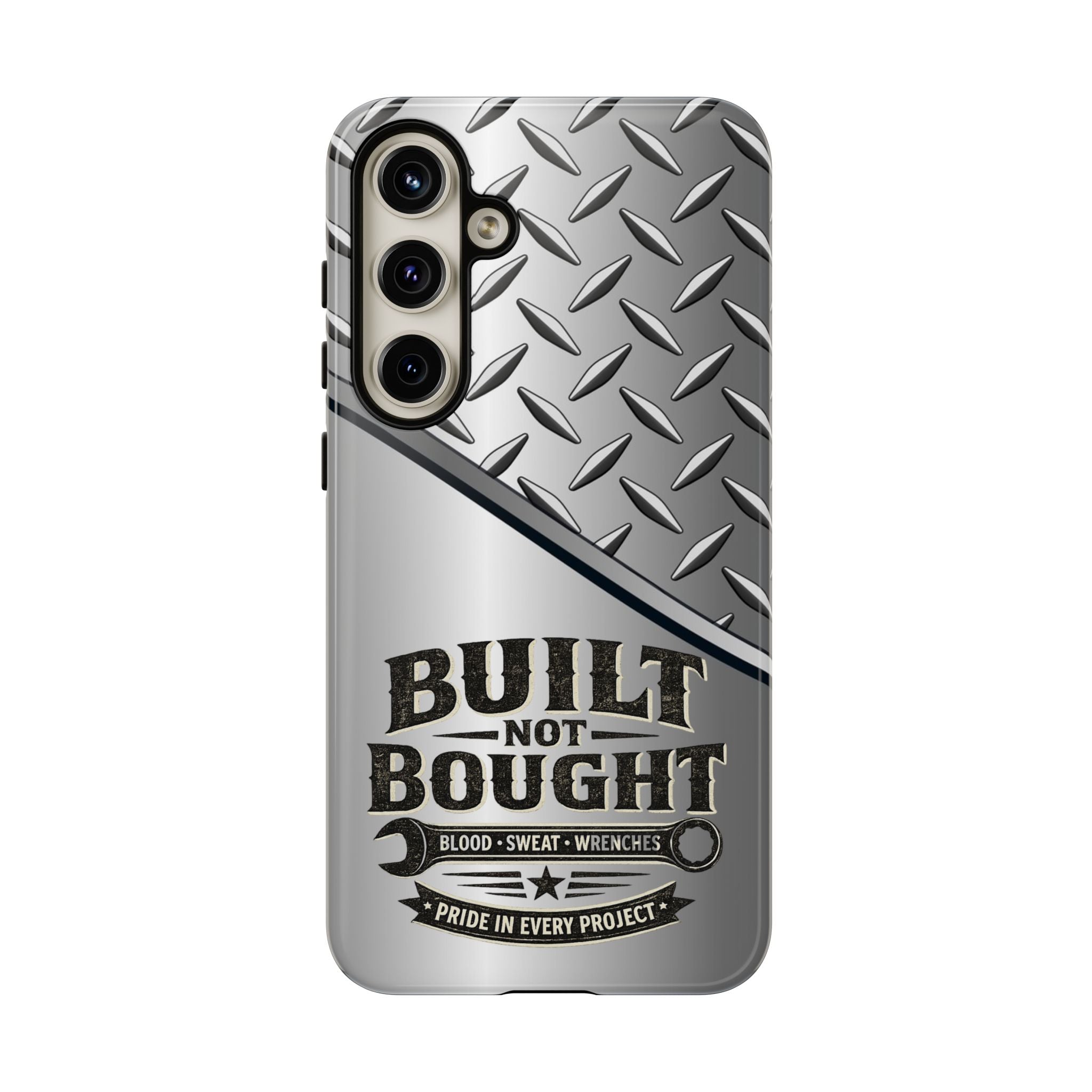Built Not Bought Metal Diamond-Plate Phone Case — Rugged Tool Lover Gift - Creations by Chris and Carlos