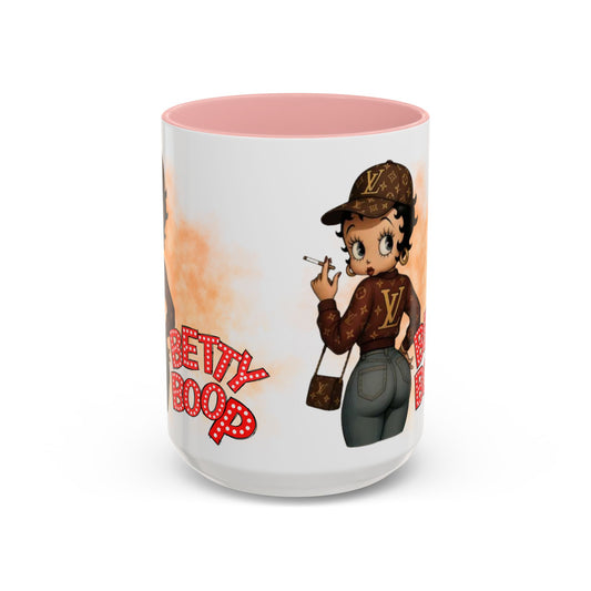 Accent Coffee Mug — Retro Pin-Up Character with 'Betty Boop' Text - Creations by Chris and Carlos