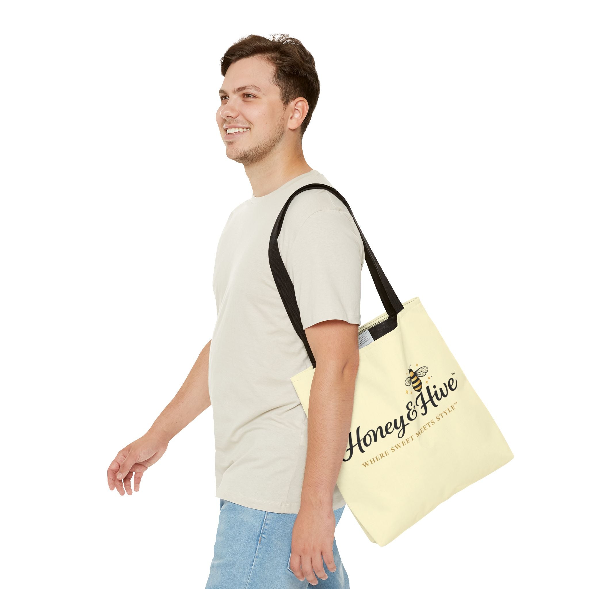 Honey & Hive Logo Tote Bag — Cute Bee Market Tote, "Where Sweet Meets Style" - Creations by Chris and Carlos