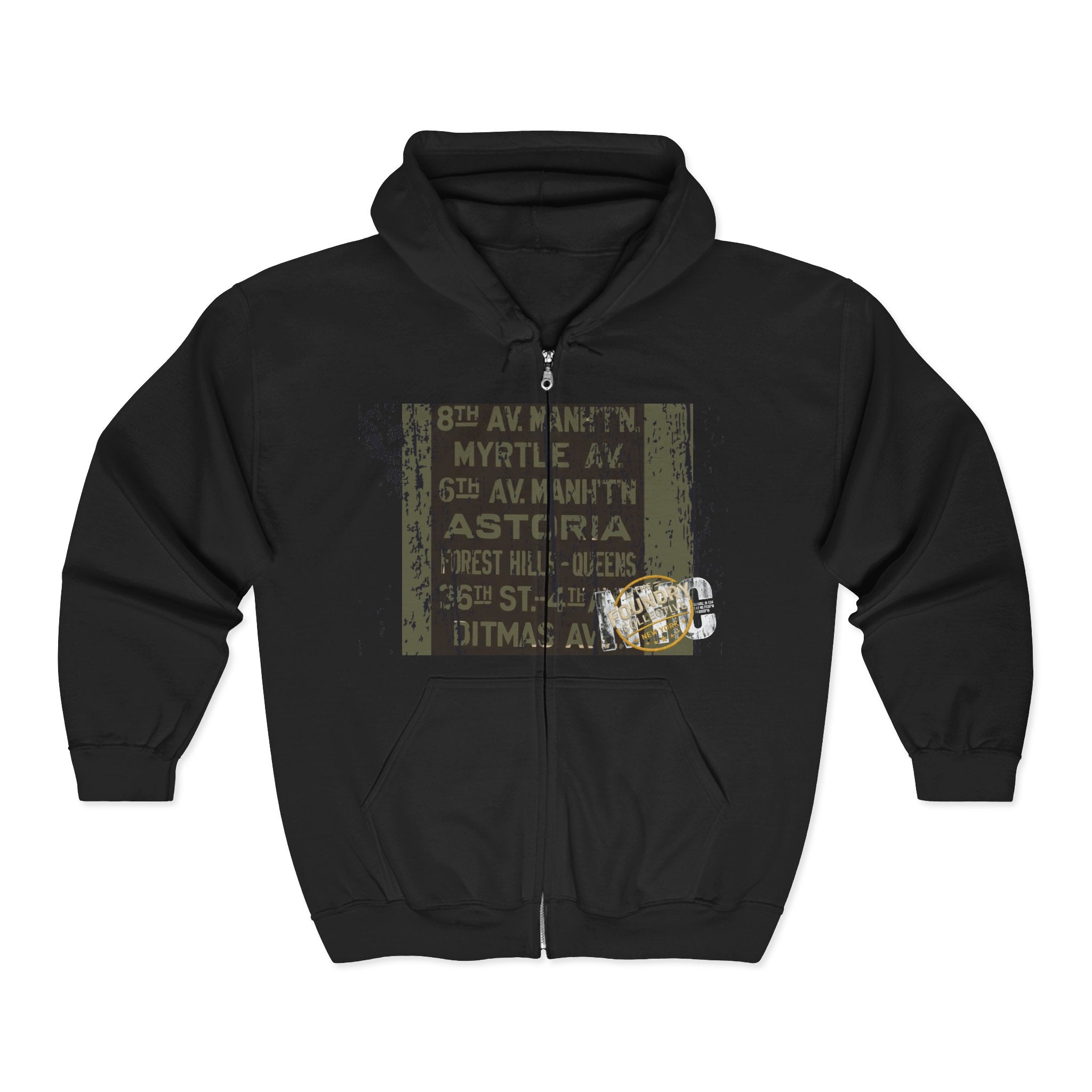 NYC Subway Vintage Sign Zip Hoodie — Astoria Bowery Canal Street Graphic - Creations by Chris and Carlos