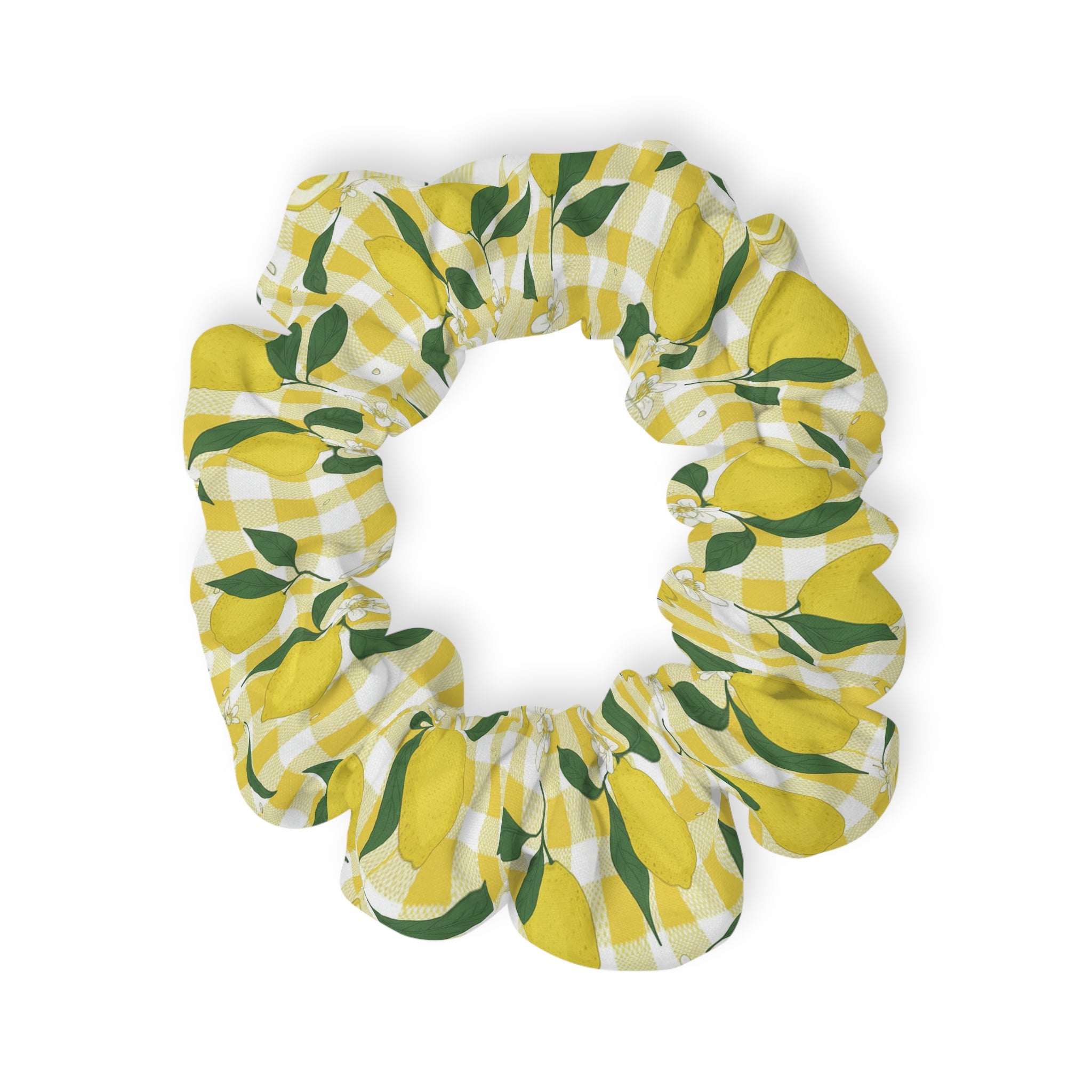 Lemon Gingham Scrunchie — Bright Citrus Hair Tie for Summer & Gifts - Creations by Chris and Carlos