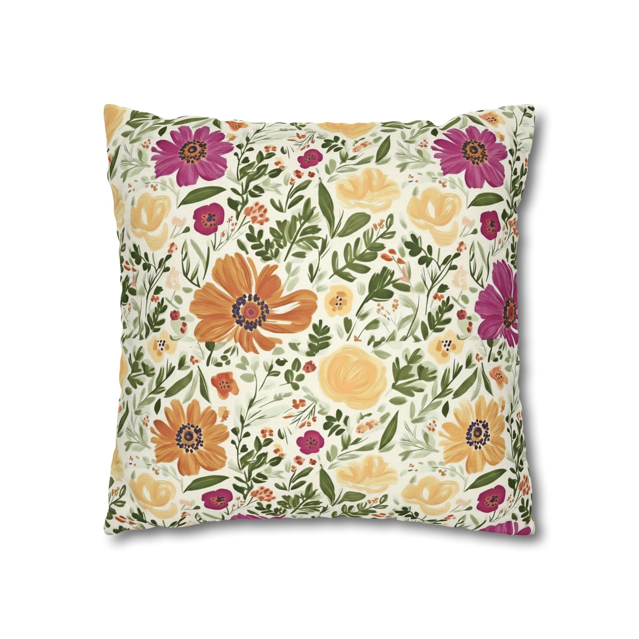 The Artisanal Flora Gallery Floral Cottage Garden Pillowcase — Yellow & Magenta Bloom Square Pillow - Creations by Chris and Carlos