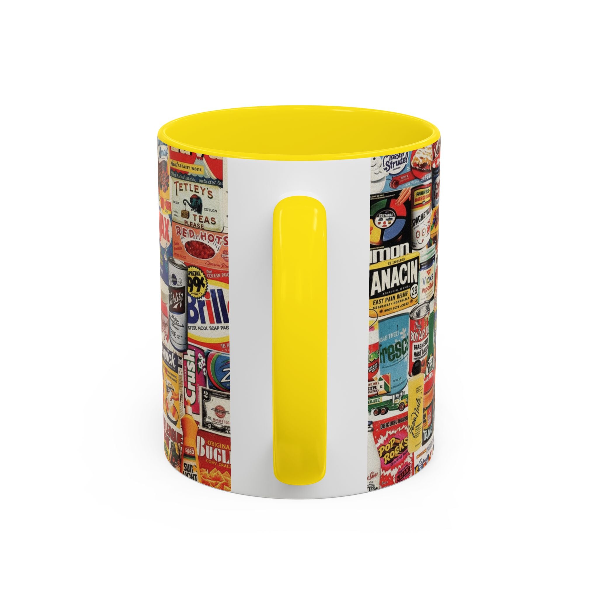 Vintage Retro Ads Coffee Mug — Collage of Classic Brand Labels (11/15oz Accent Mug) - Creations by Chris and Carlos