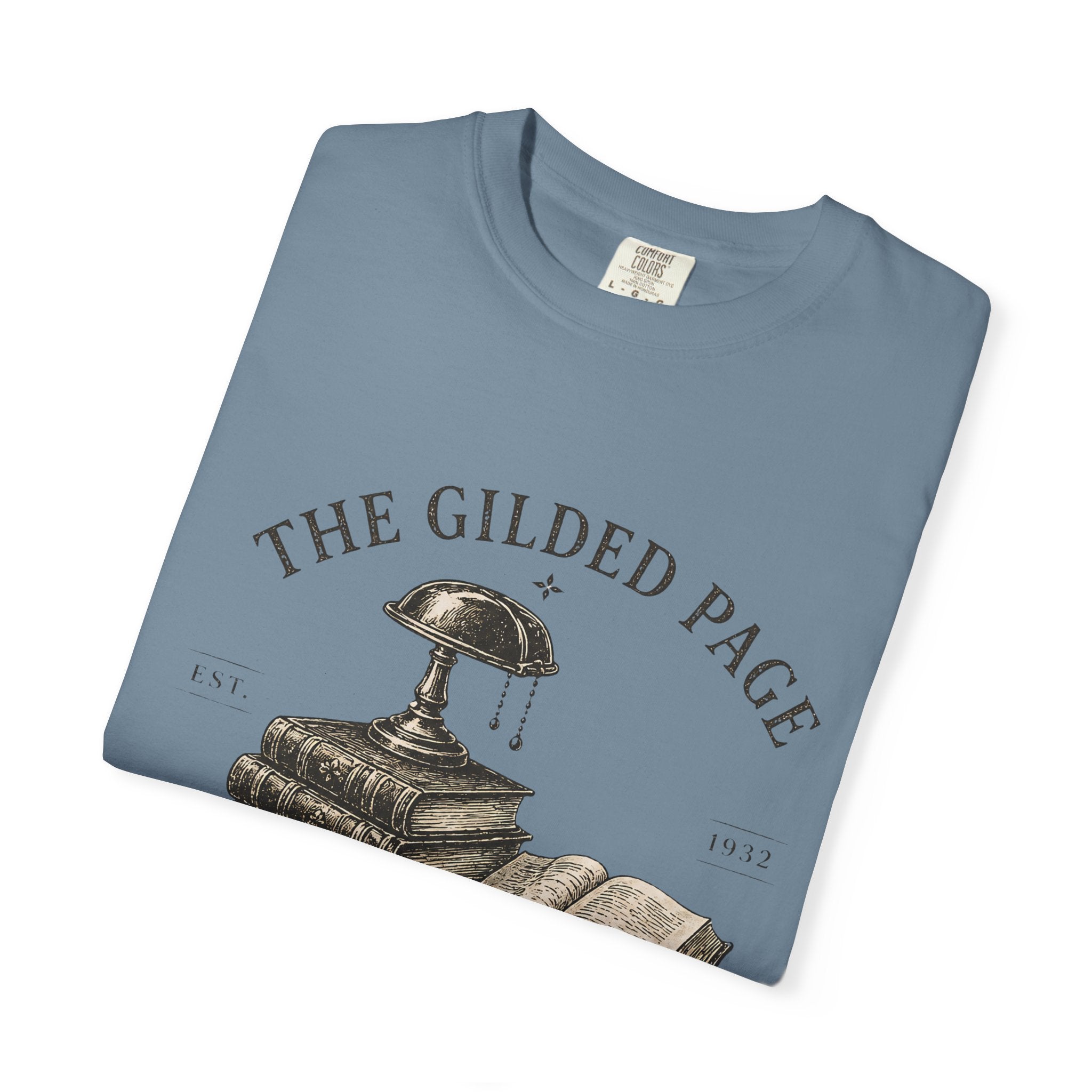 Vintage Book Lovers T‑Shirt — “The Gilded Page: Read More, Overthink Less” - Creations by Chris and Carlos