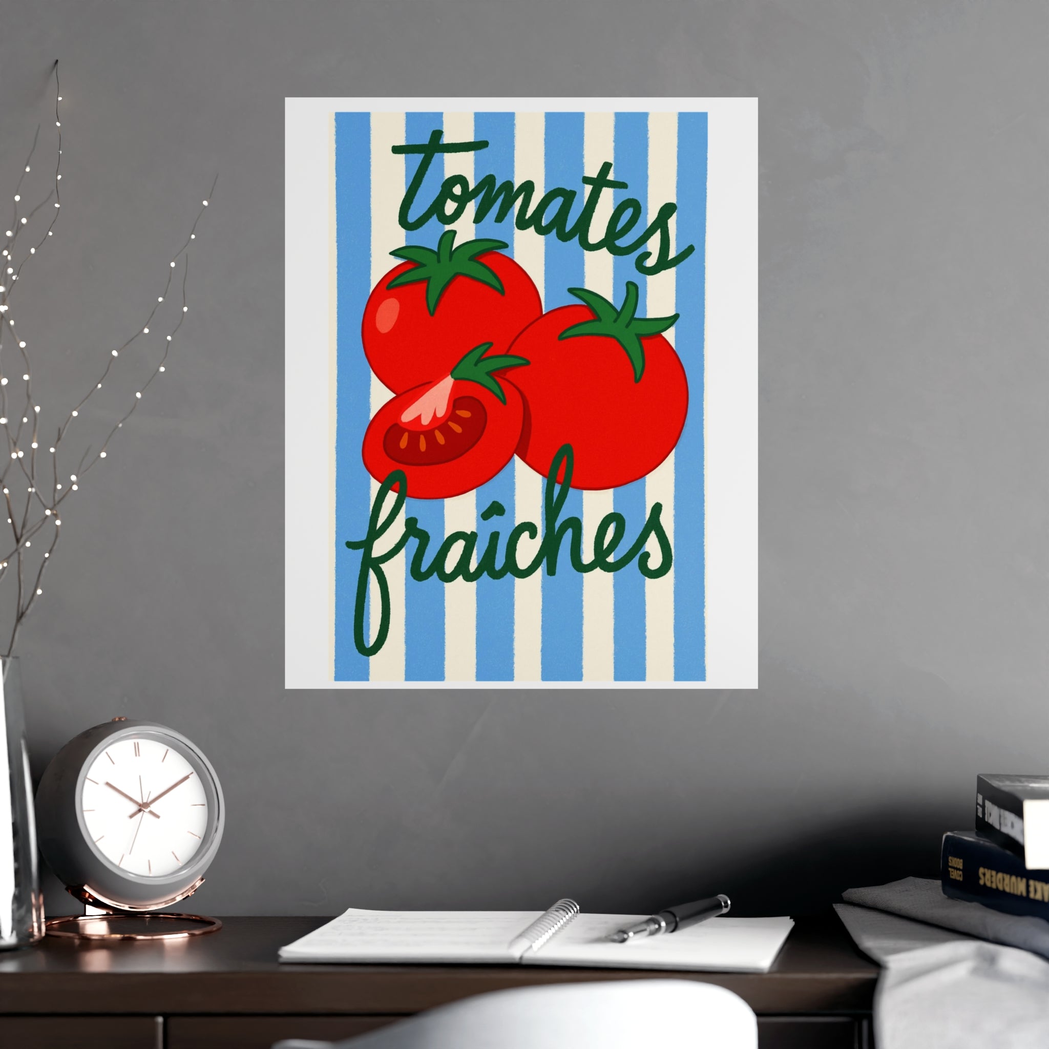 Tomates Fraîches Kitchen Poster — Vintage Stripe Tomato Art Print - Creations by Chris and Carlos