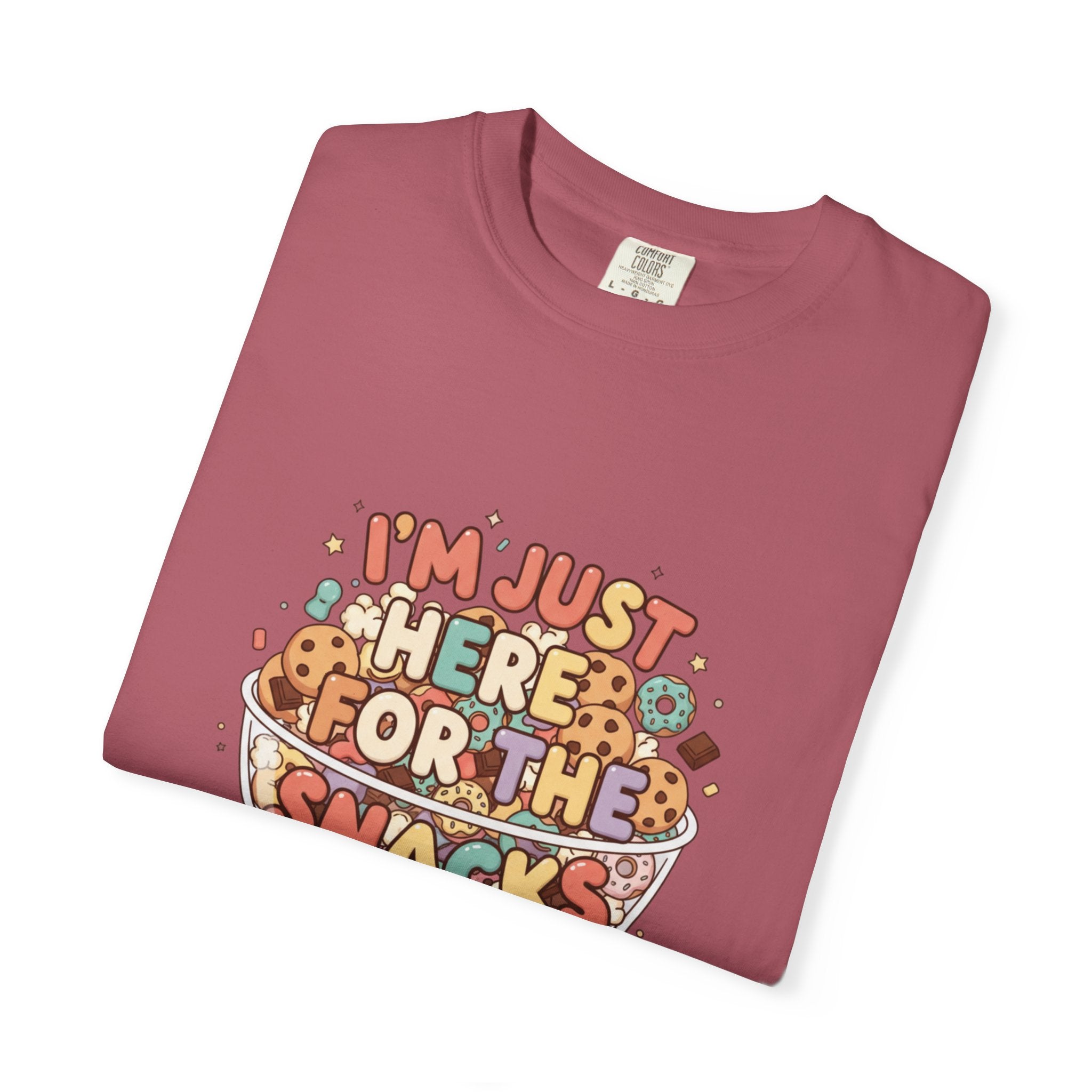 T-Shirt — "I'm Just Here for the Snacks" Funny Retro Graphic Tee - Creations by Chris and Carlos