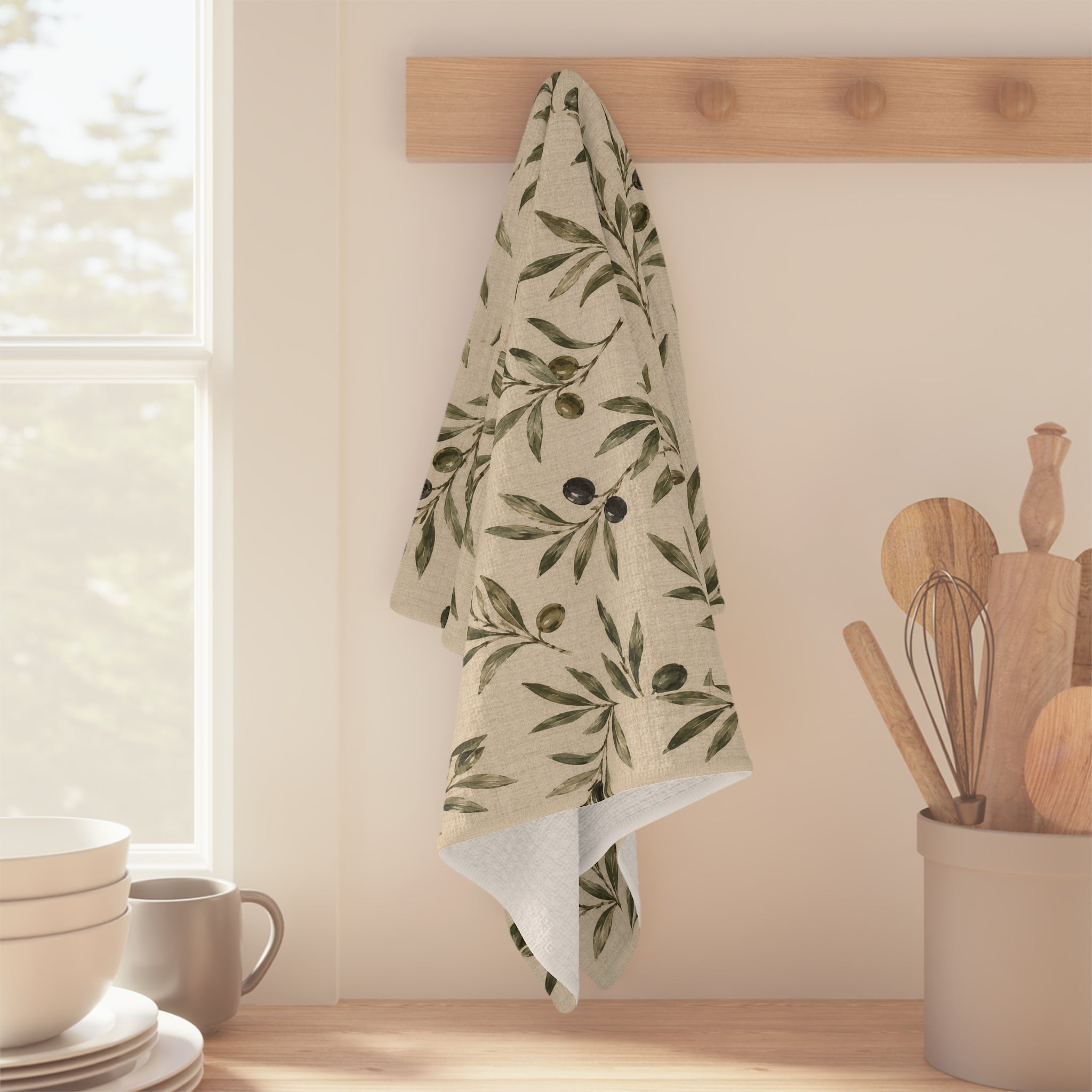 Olive Branch Microfiber Tea Towel — Botanical Kitchen Linen - Creations by Chris and Carlos