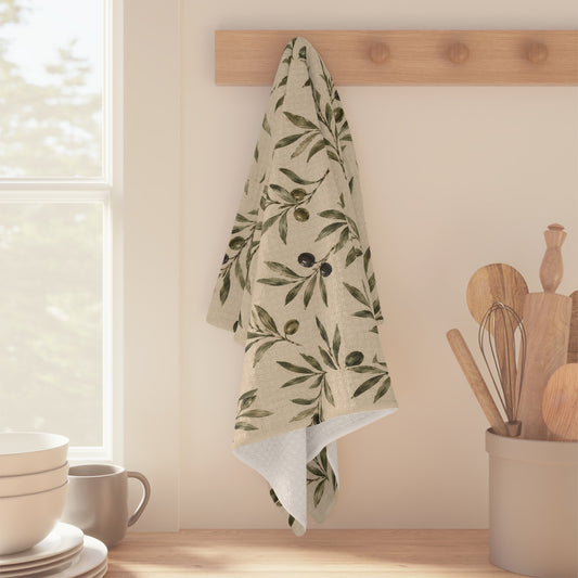 Olive Branch Microfiber Tea Towel — Botanical Kitchen Linen - Creations by Chris and Carlos