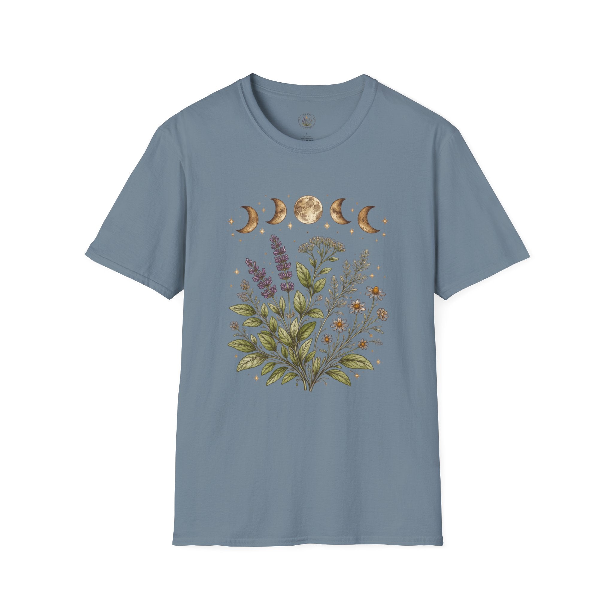 Old Soul Apothecary Botanical Moon Phase T-Shirt — Floral Moon Phases Tee - Creations by Chris and Carlos