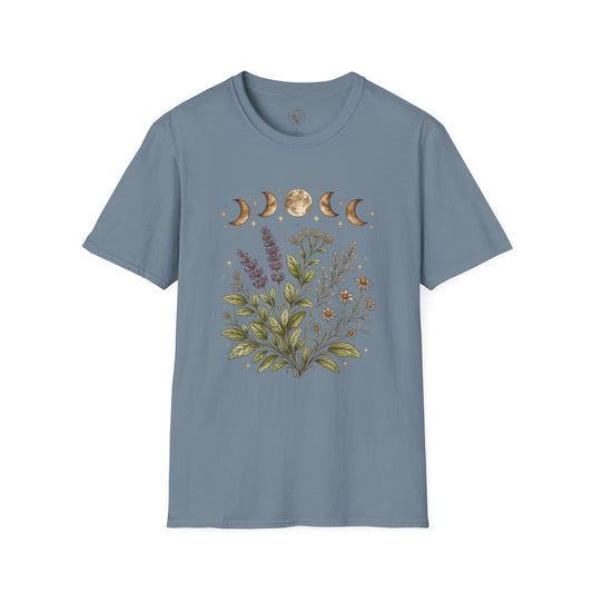 Old Soul Apothecary Botanical Moon Phase T-Shirt — Floral Moon Phases Tee - Creations by Chris and Carlos