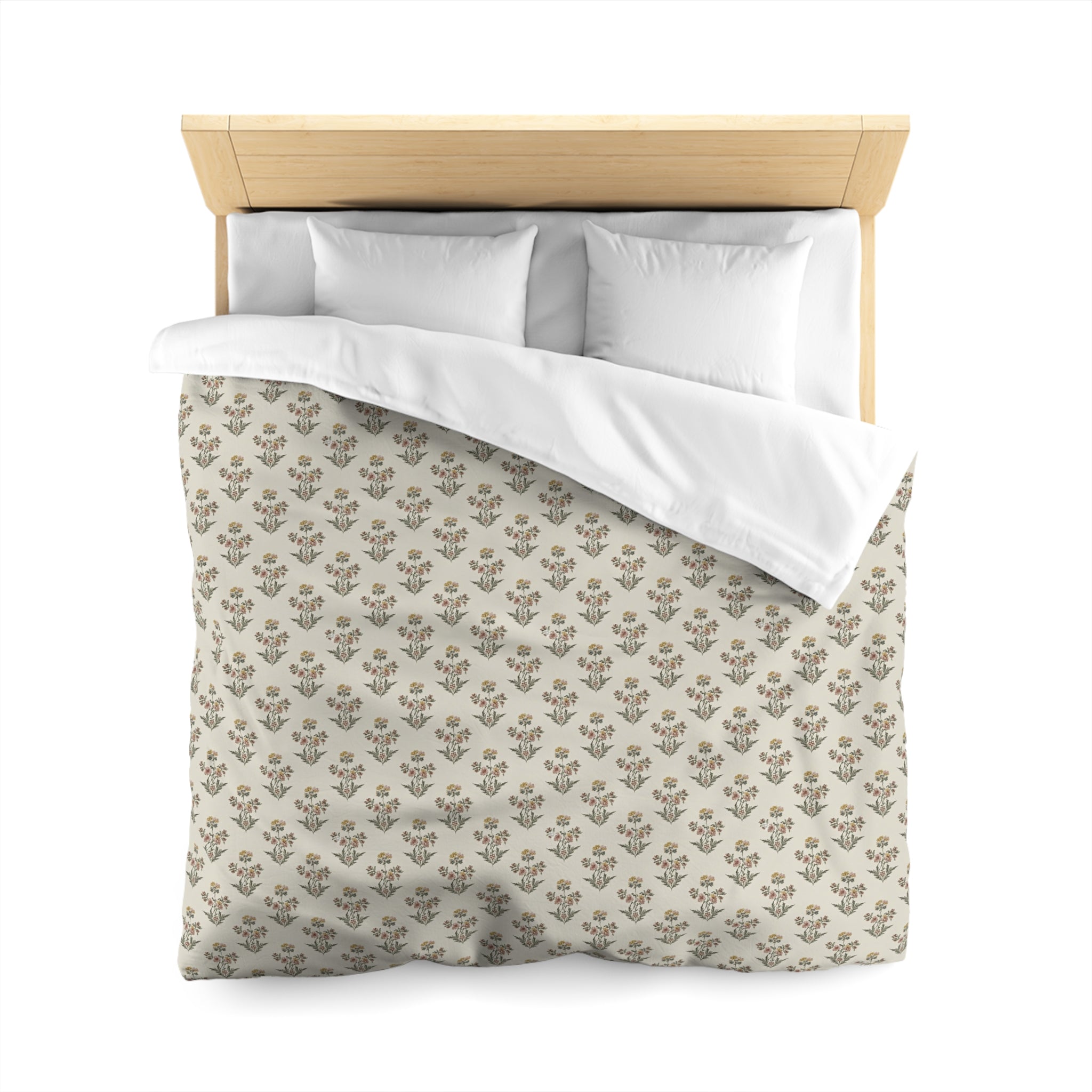 Neutral Floral Pattern Microfiber Duvet Cover — Minimal Boho Bedding - Creations by Chris and Carlos