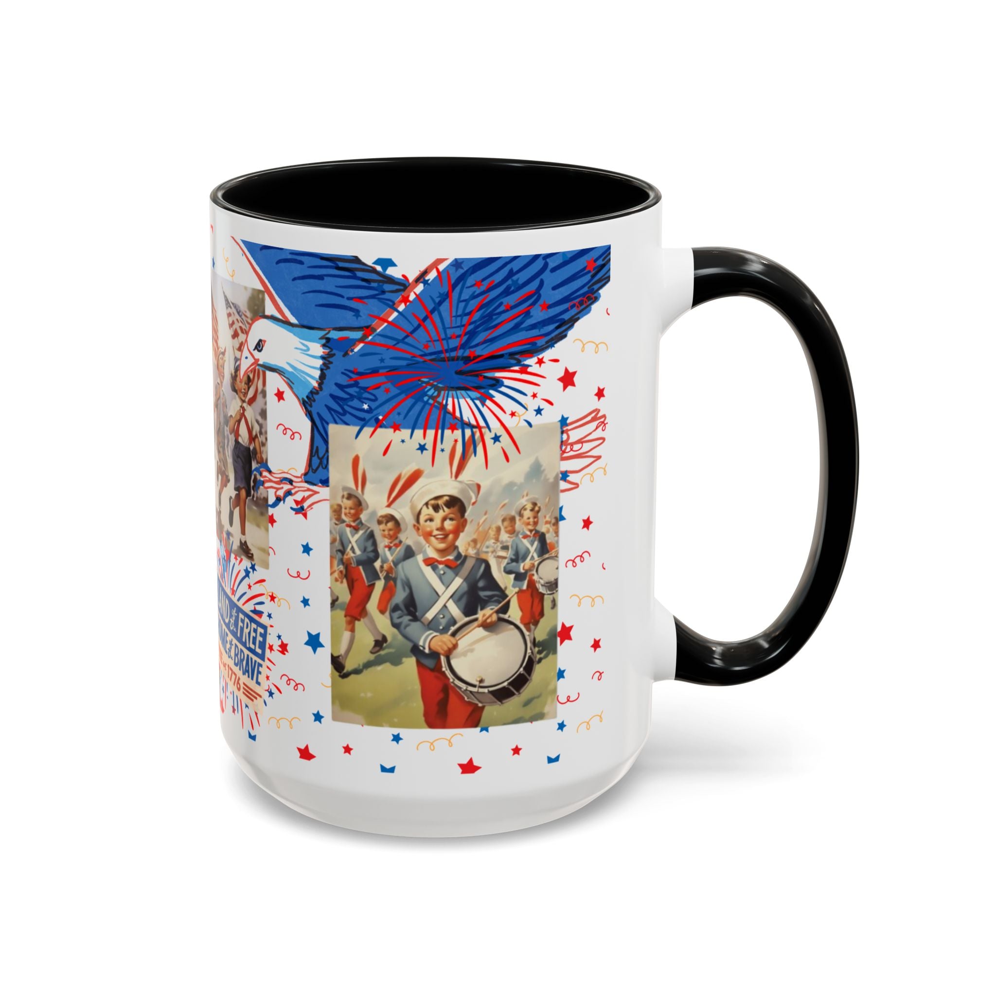 Patriotic Vintage 4th of July Accent Mug – 'Land of the Free, Home of the Brave' - Creations by Chris and Carlos